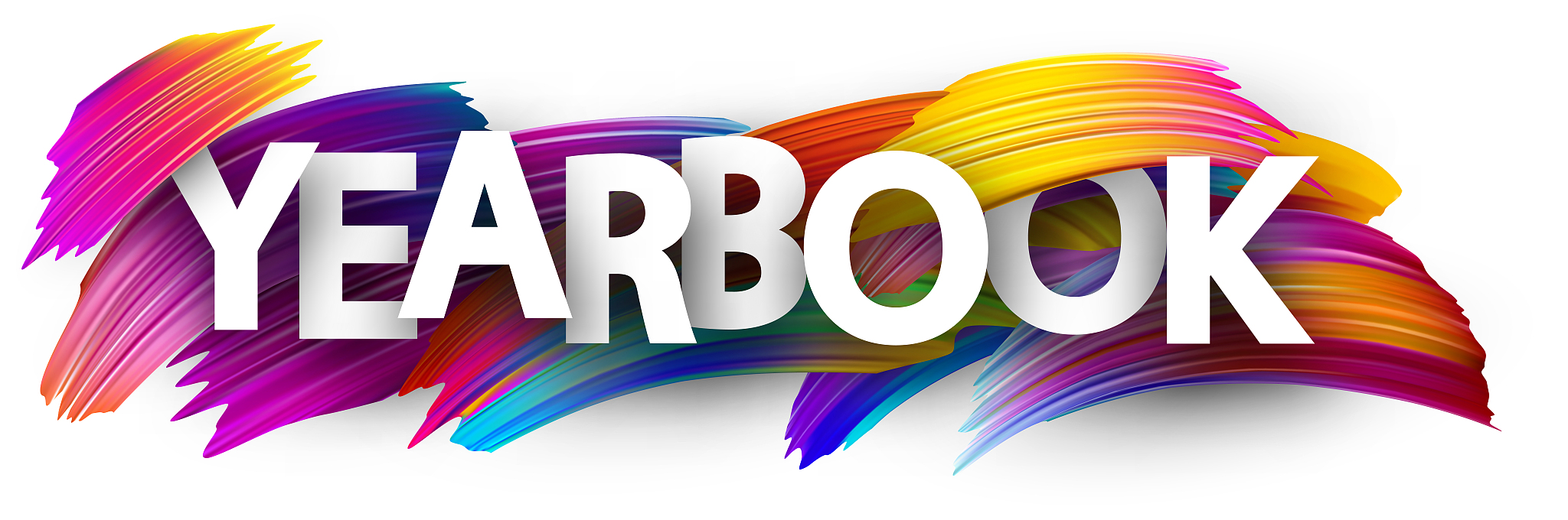 yearbook sign with colorful brush strokes.