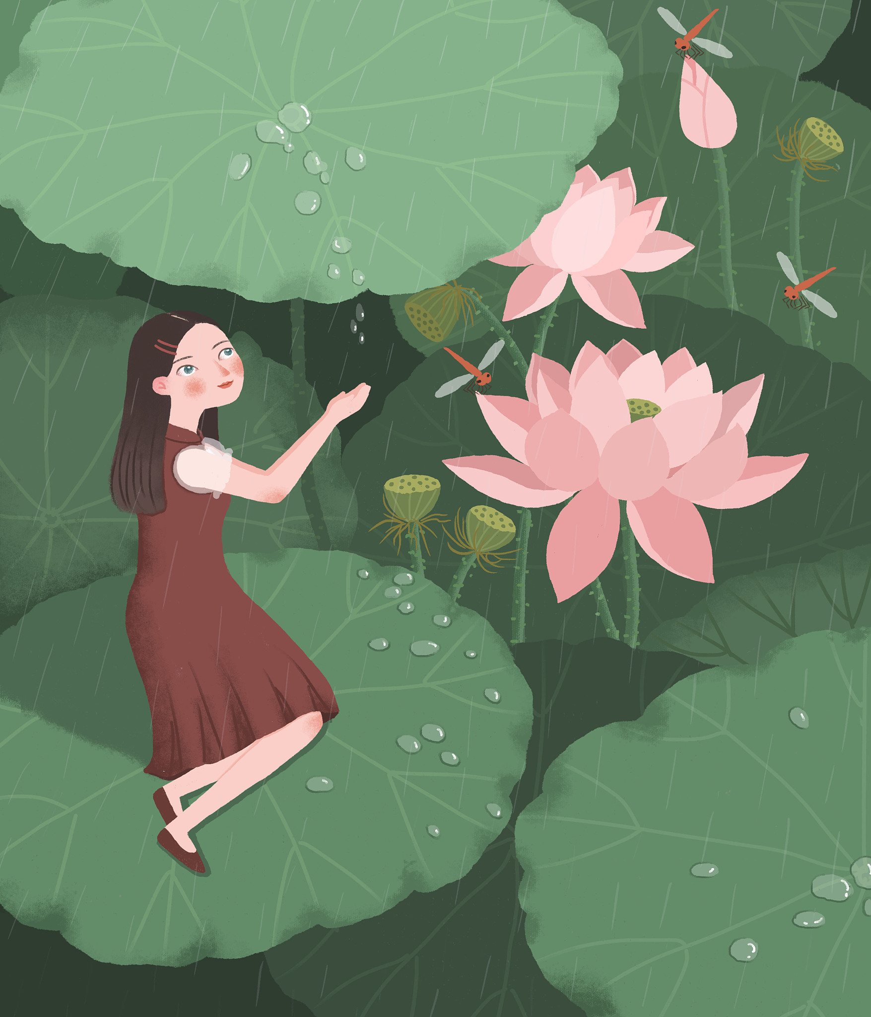 荷叶在风中摇摆改为拟人句