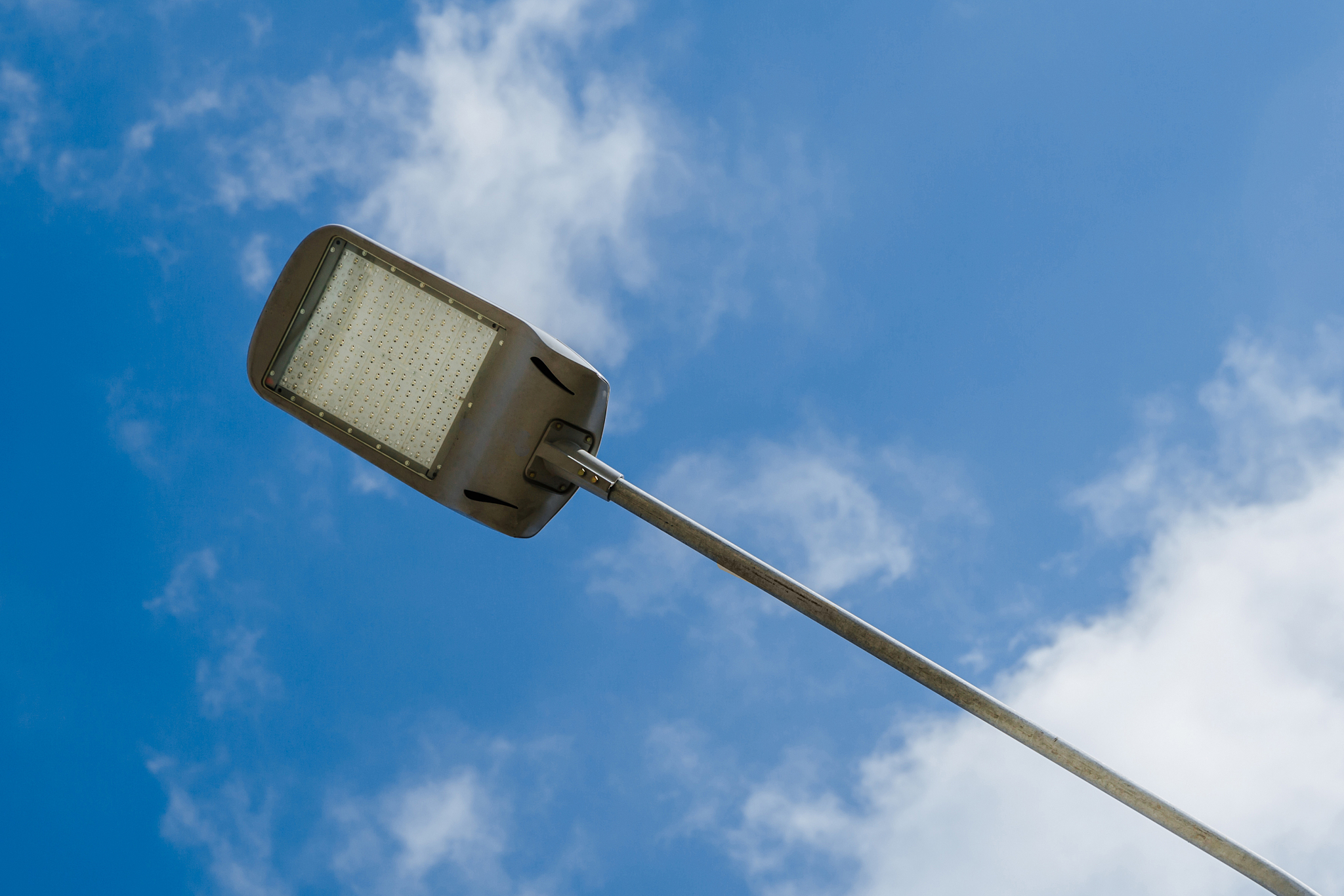 street lantern on sky with white clouds background