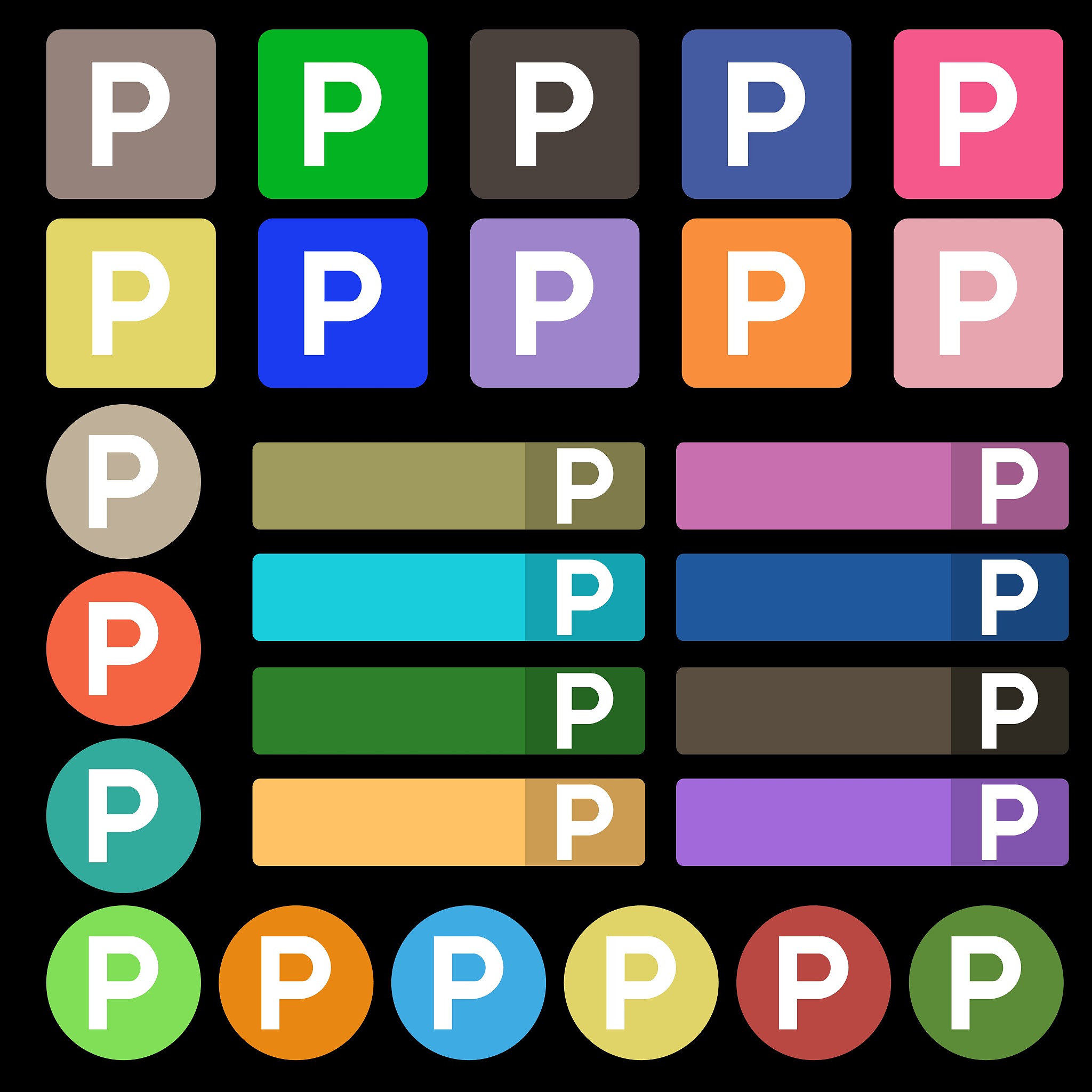 parking icon sign. set from twenty seven multicolored flat butto