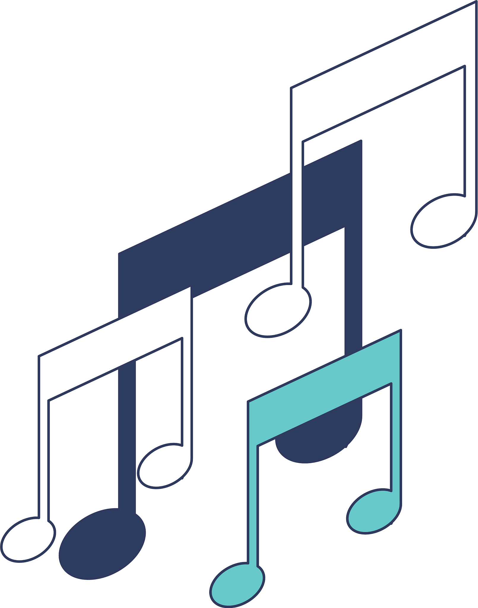 musical notes icons in blue color sections