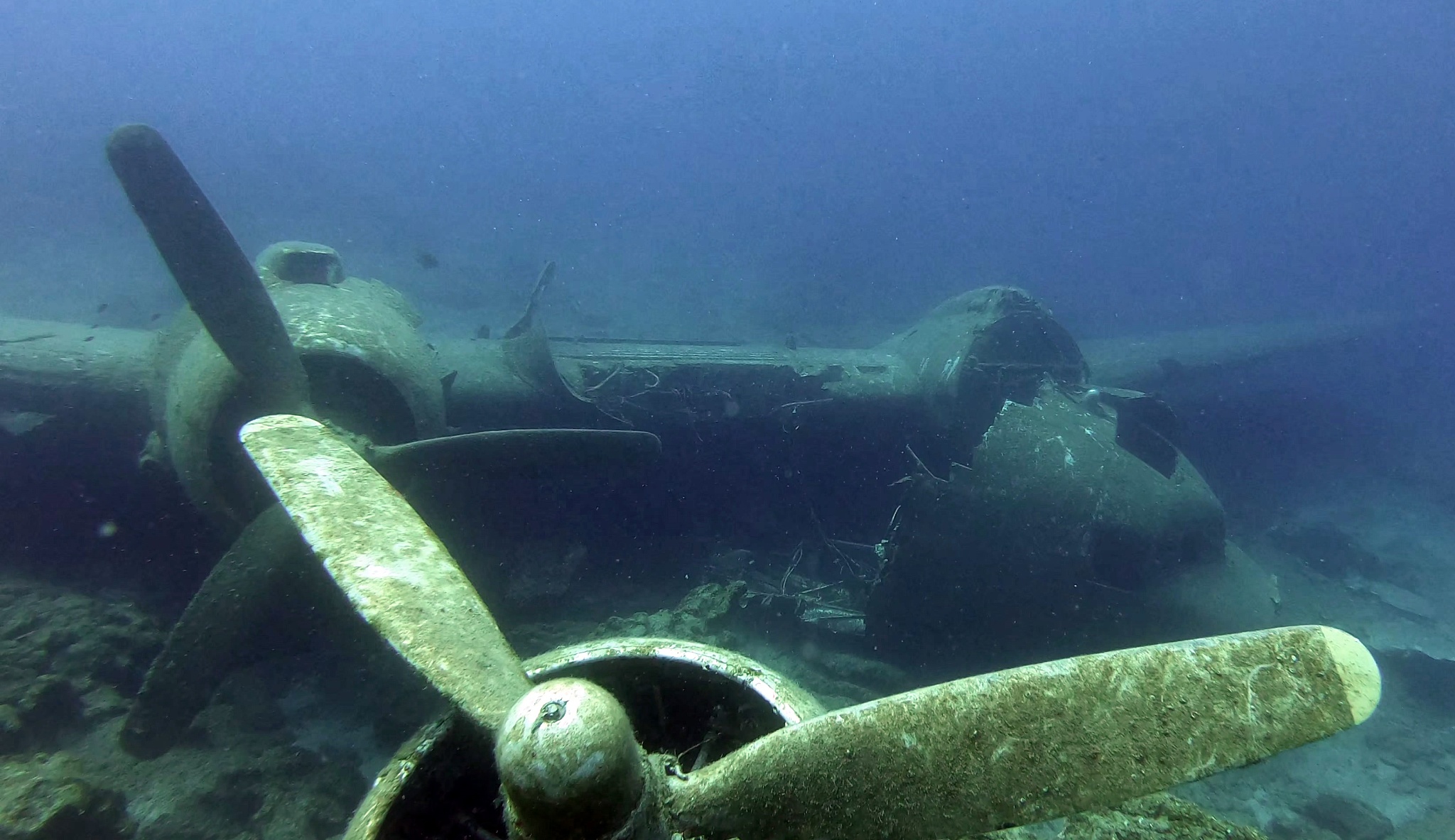 aircraft wreck in the mediterranean sea, propeller aircraft