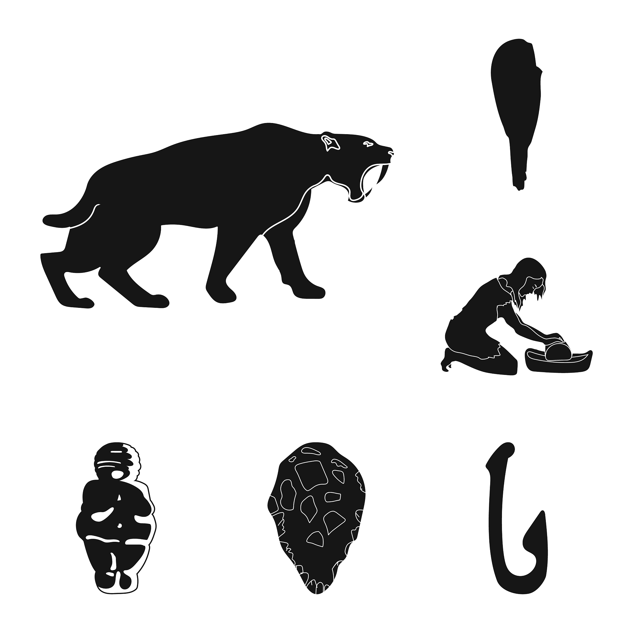 life in the stone age black icons in set