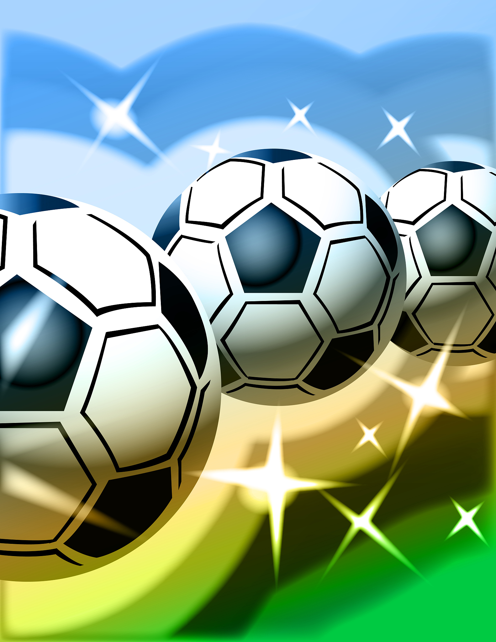 three soccer balls