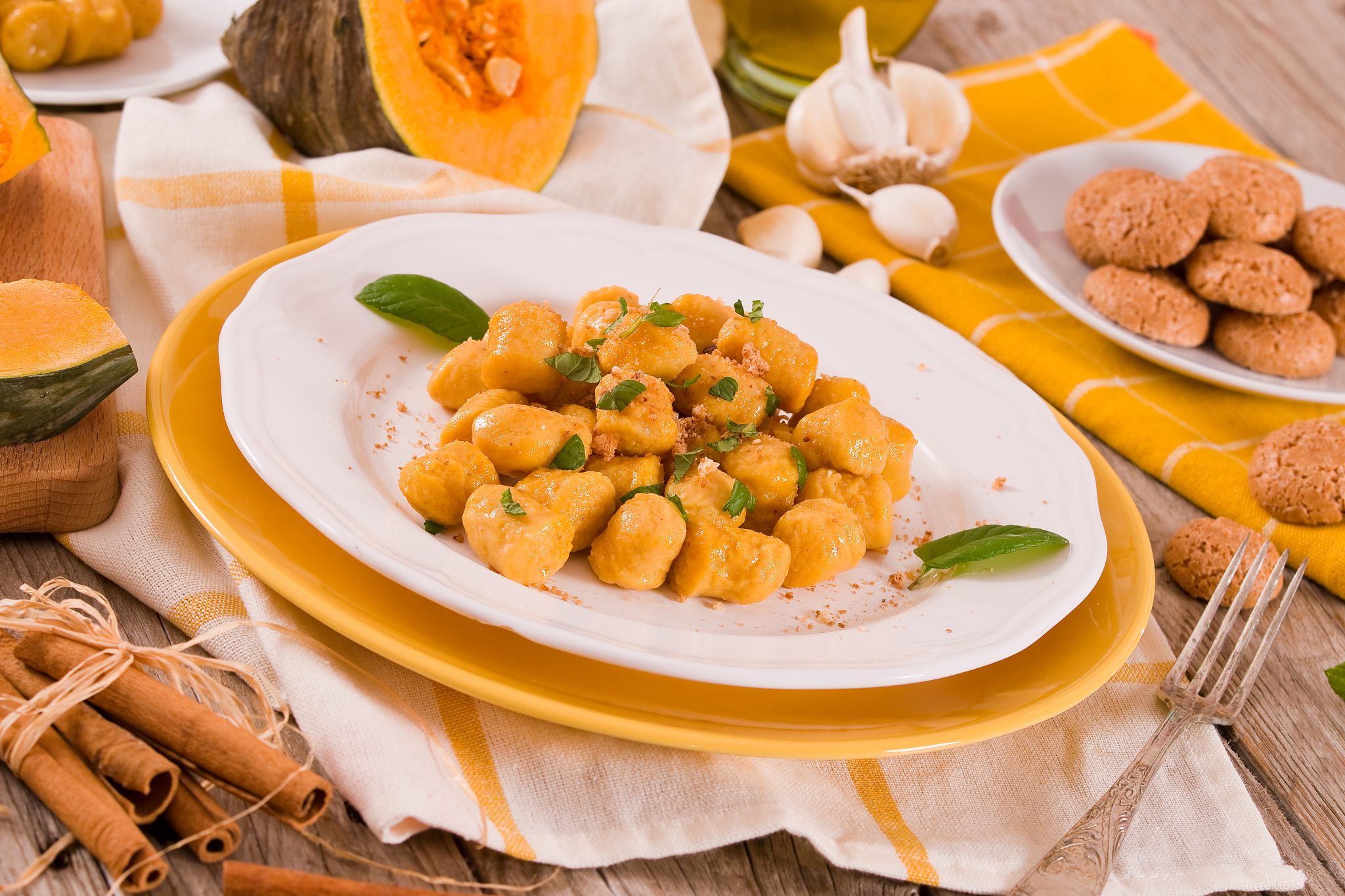 pumpkin gnocchi with grated amaretti cookies.