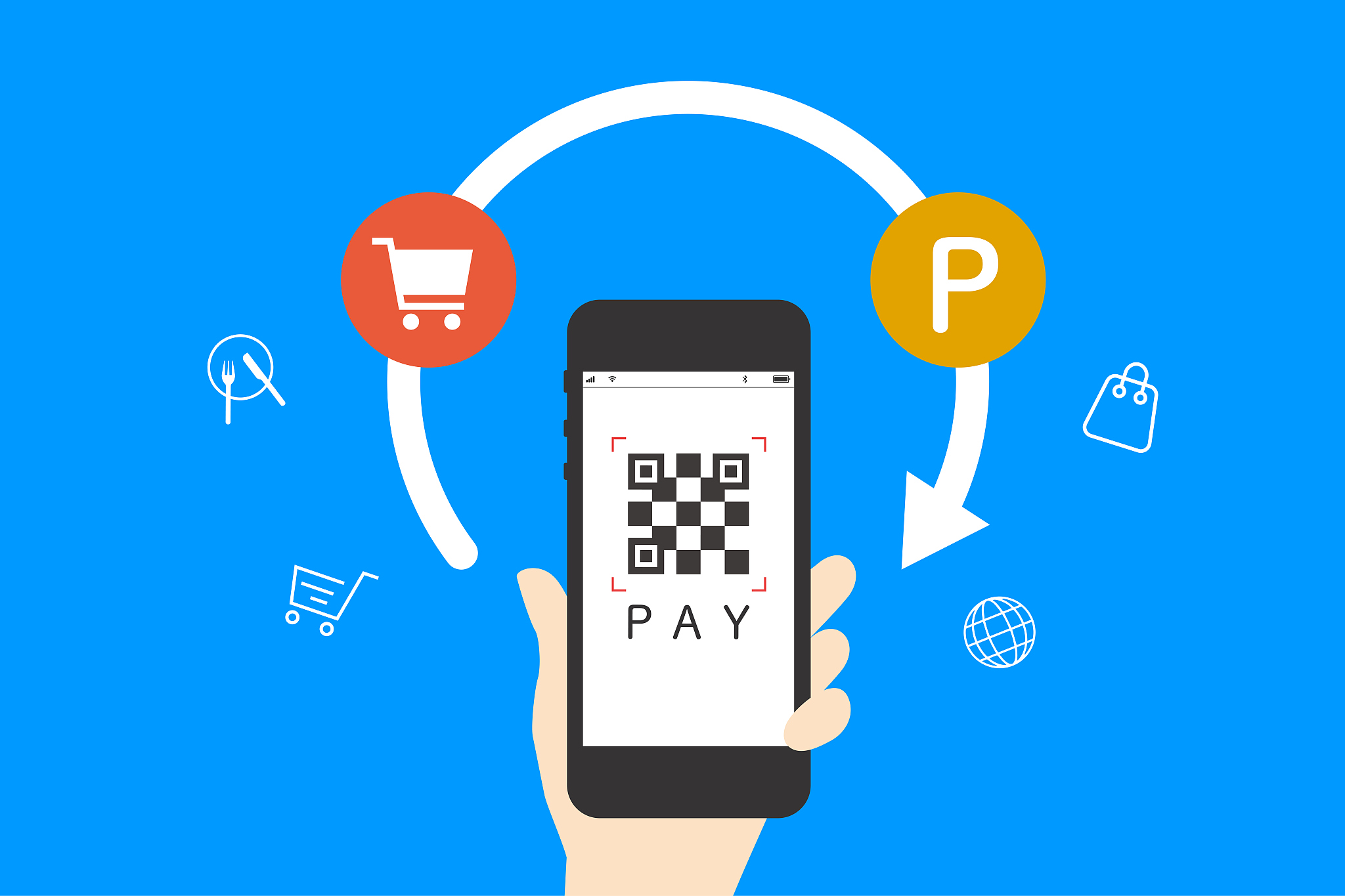 cashback image,qr code payment,smartphone and hand,vector illust