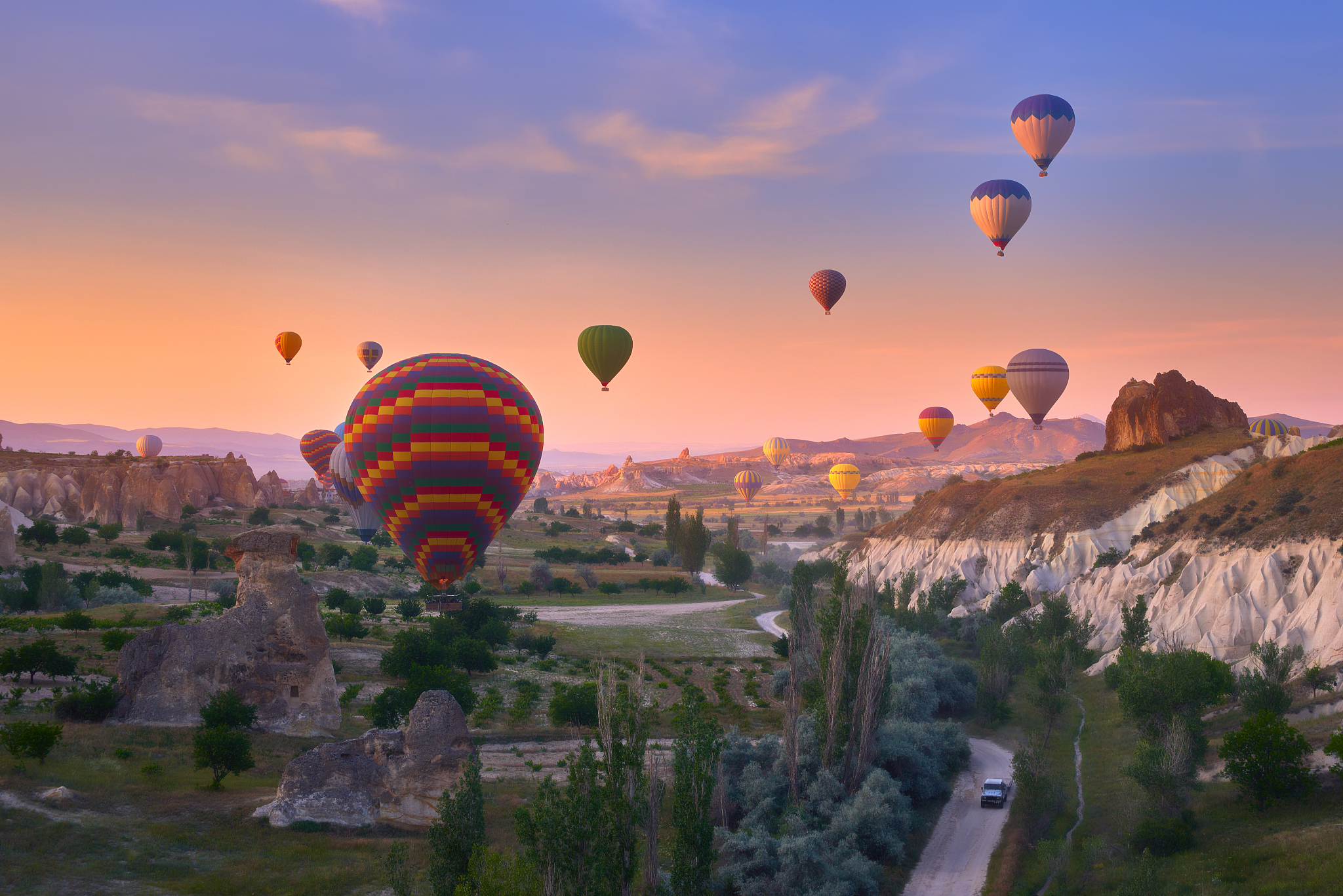 colorful hot air balloons in goreme national park, cappadocia,tu