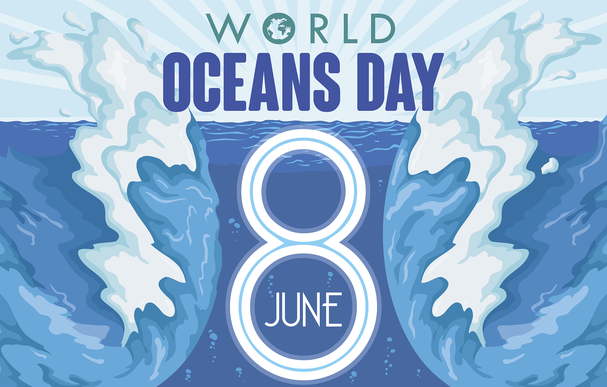 date over waves and ocean view for world oceans day
