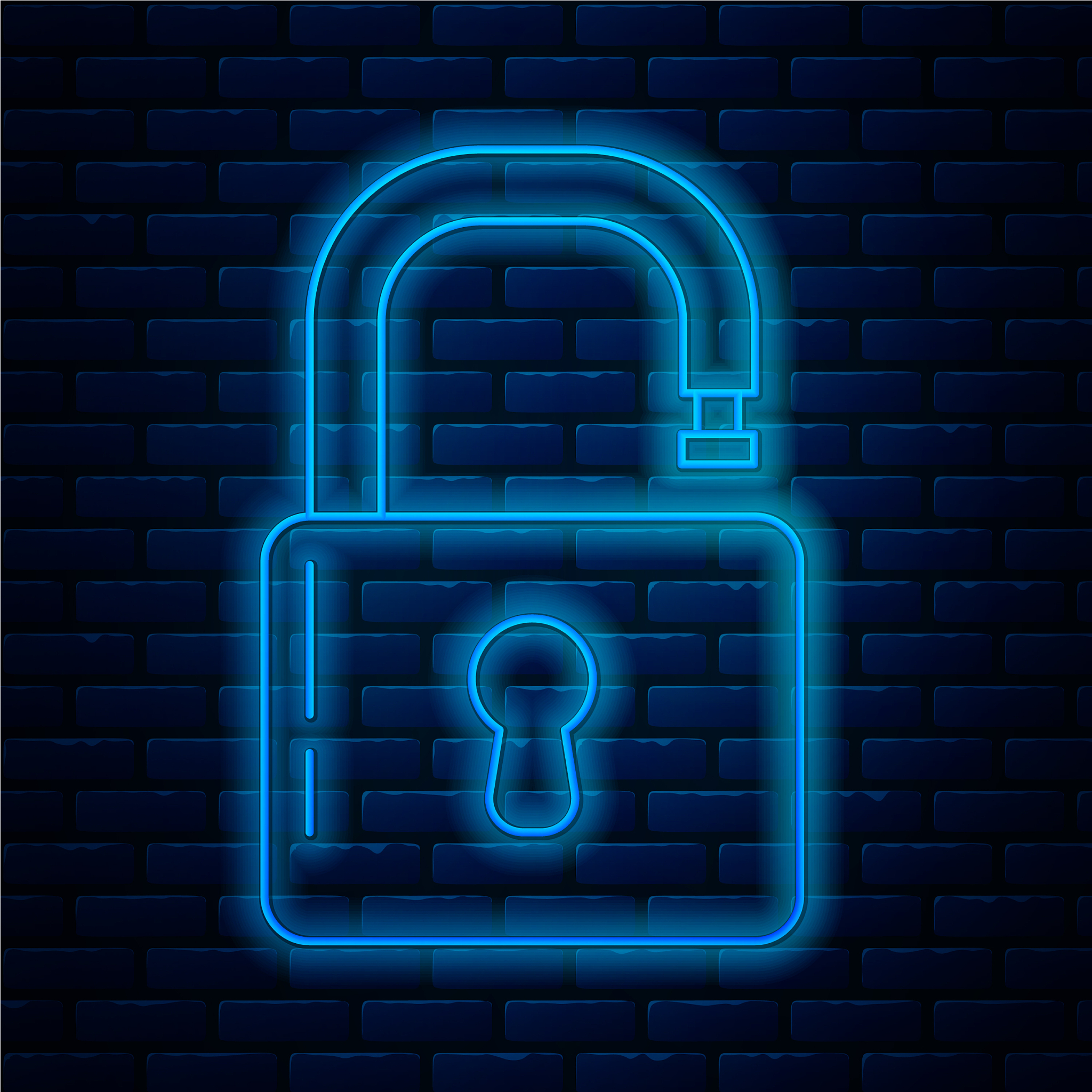 glowing neon line open padlock icon isolated on
