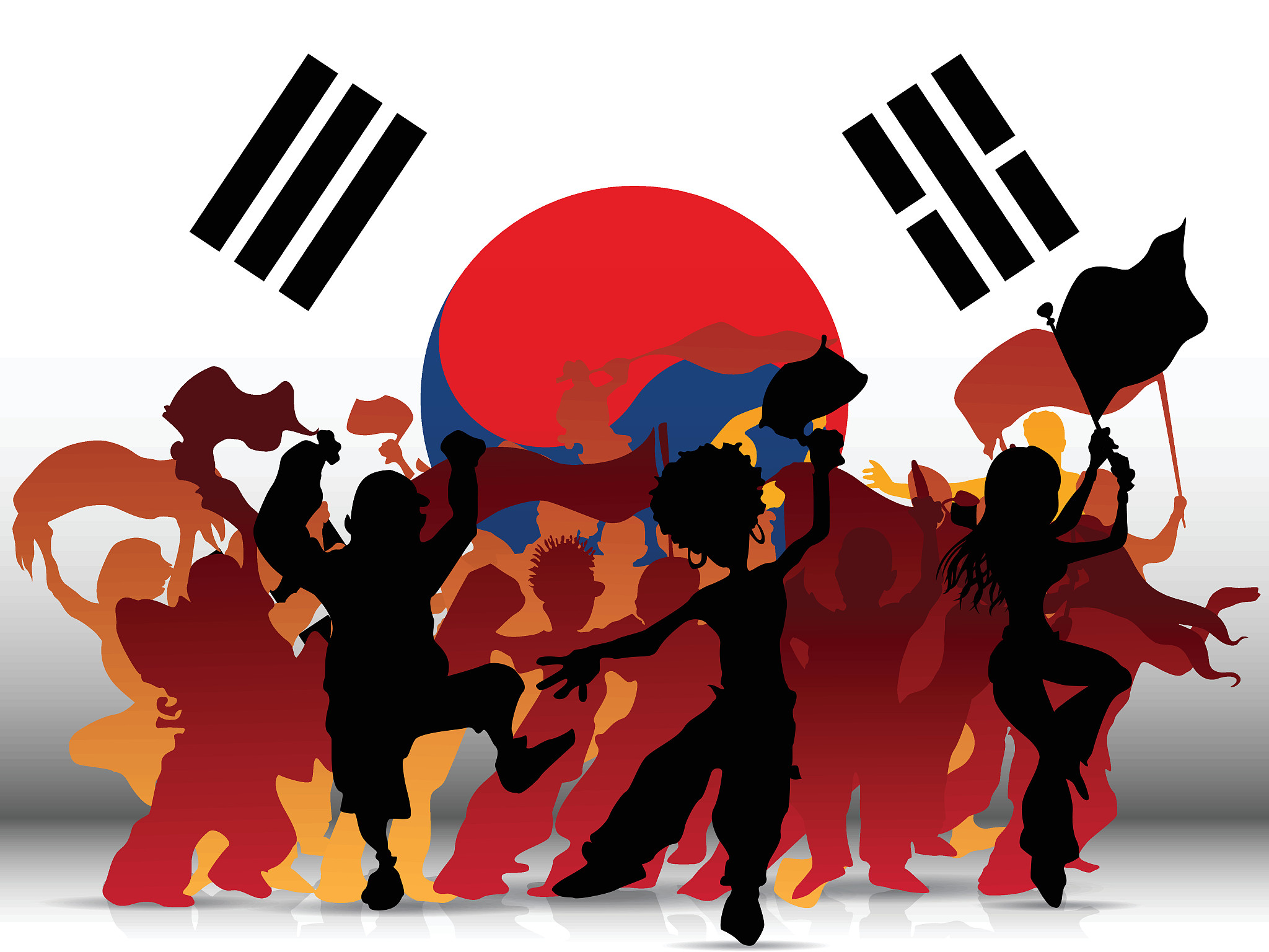 south korea sport fan crowd with flag