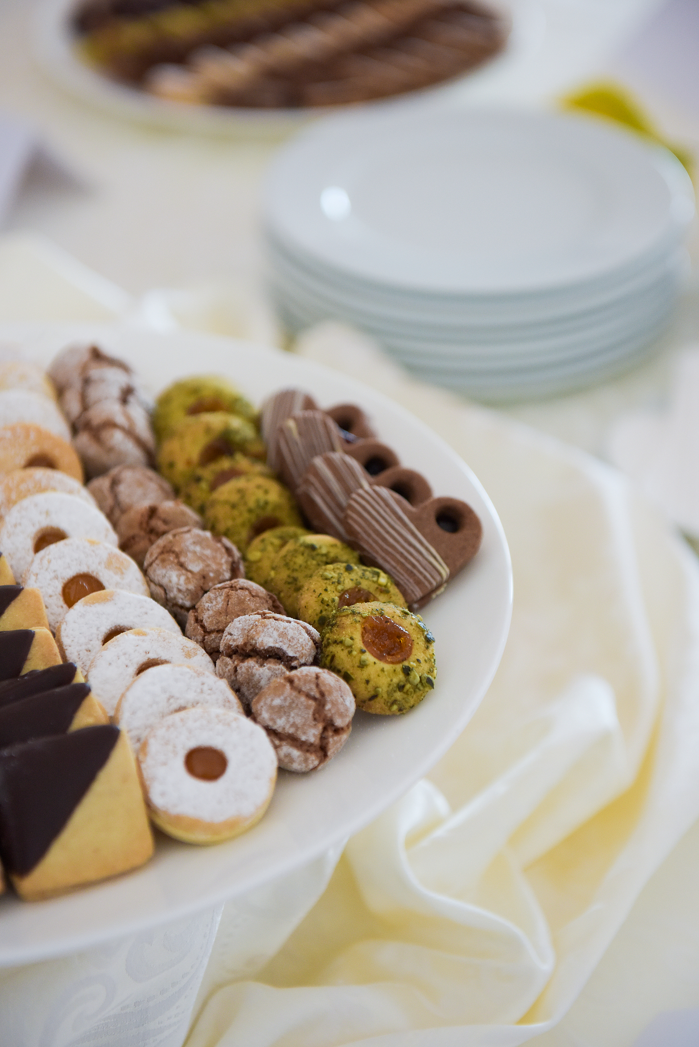 sweet, traditional homemade cookies, presented in a row on a whi