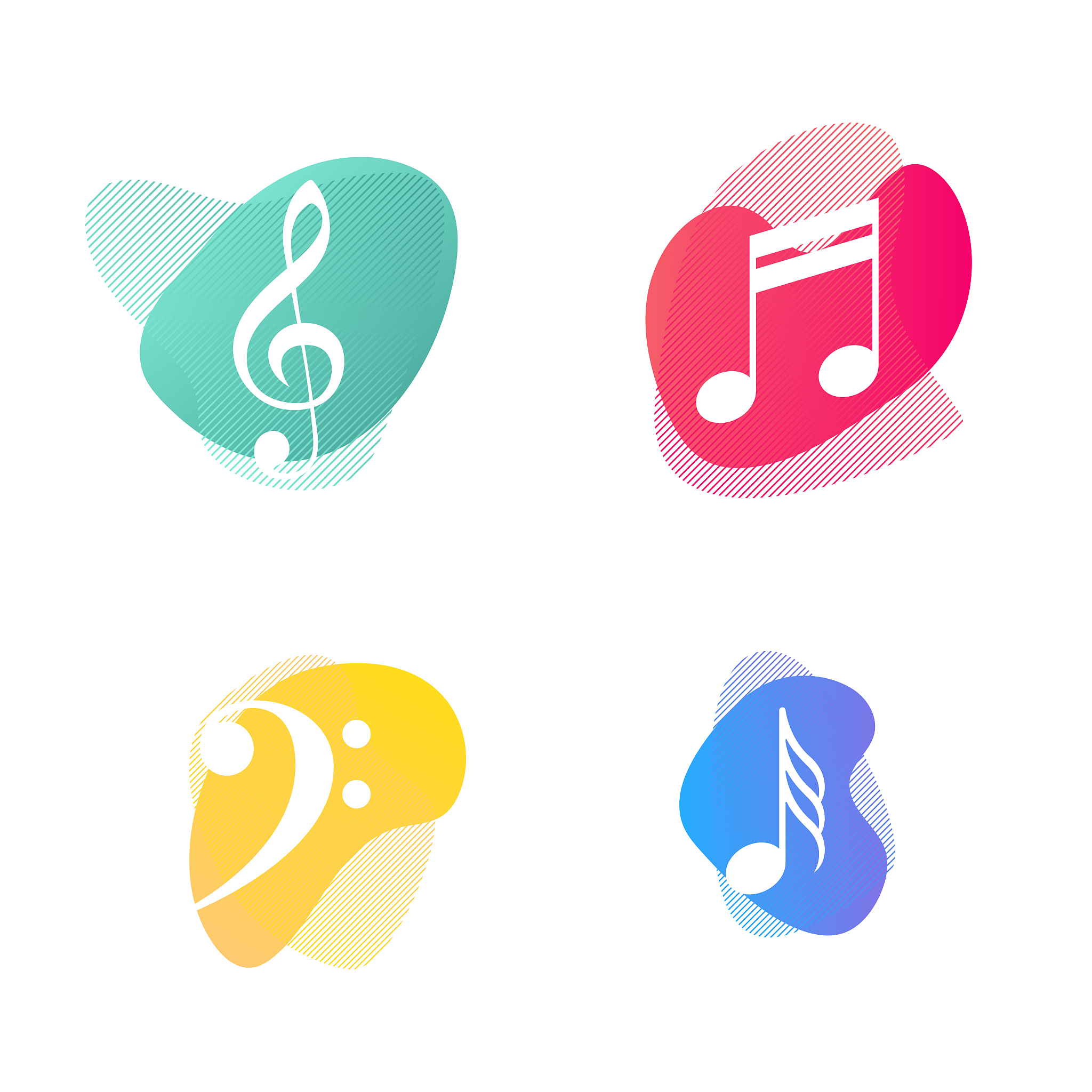 music notes and symbols, colorful icons