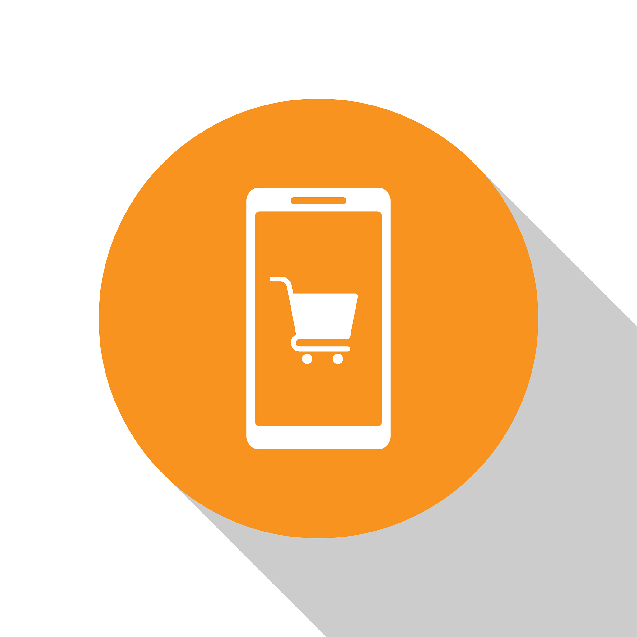 white mobile phone and shopping cart icon isolated
