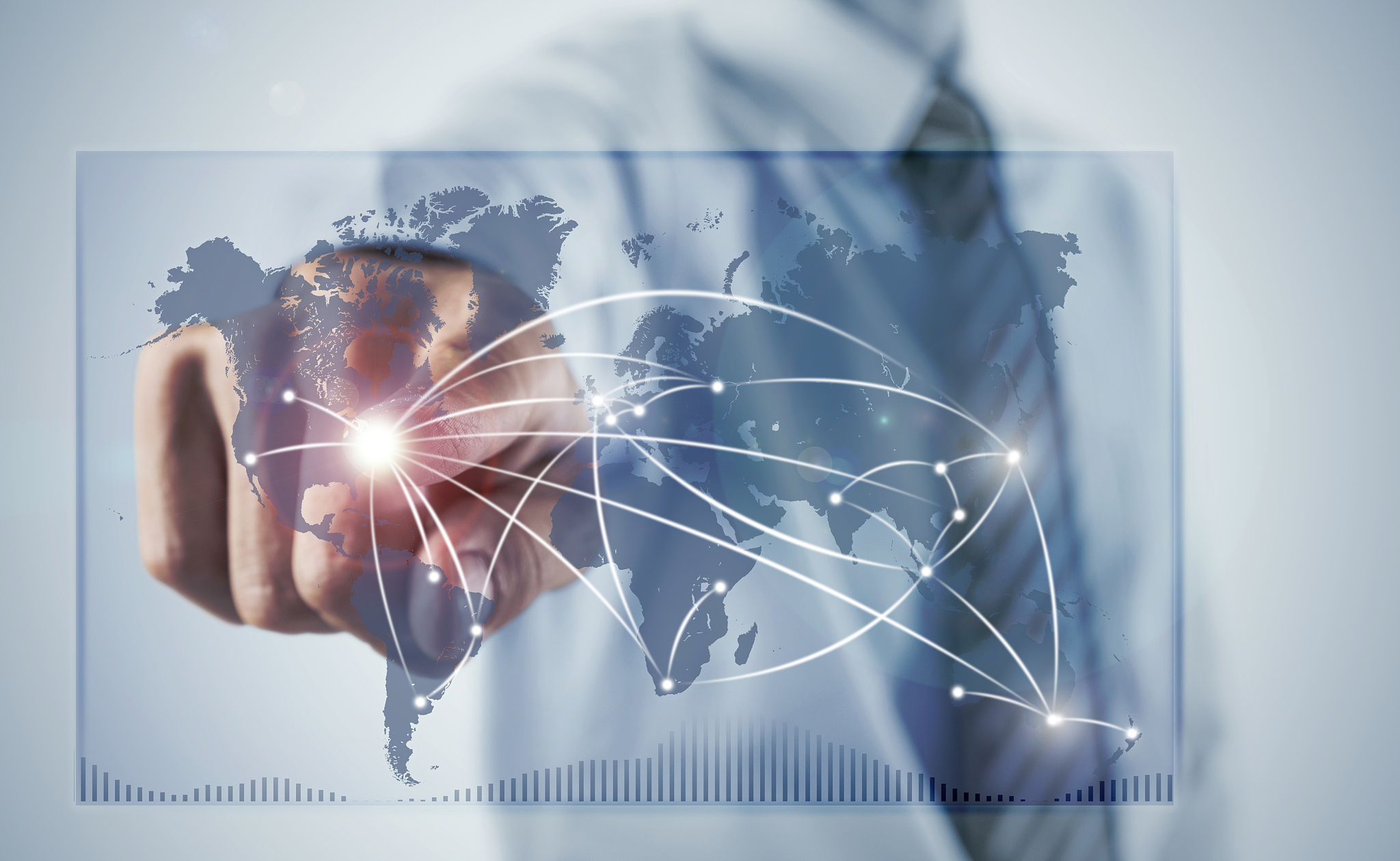business man connecting the world on digital screen