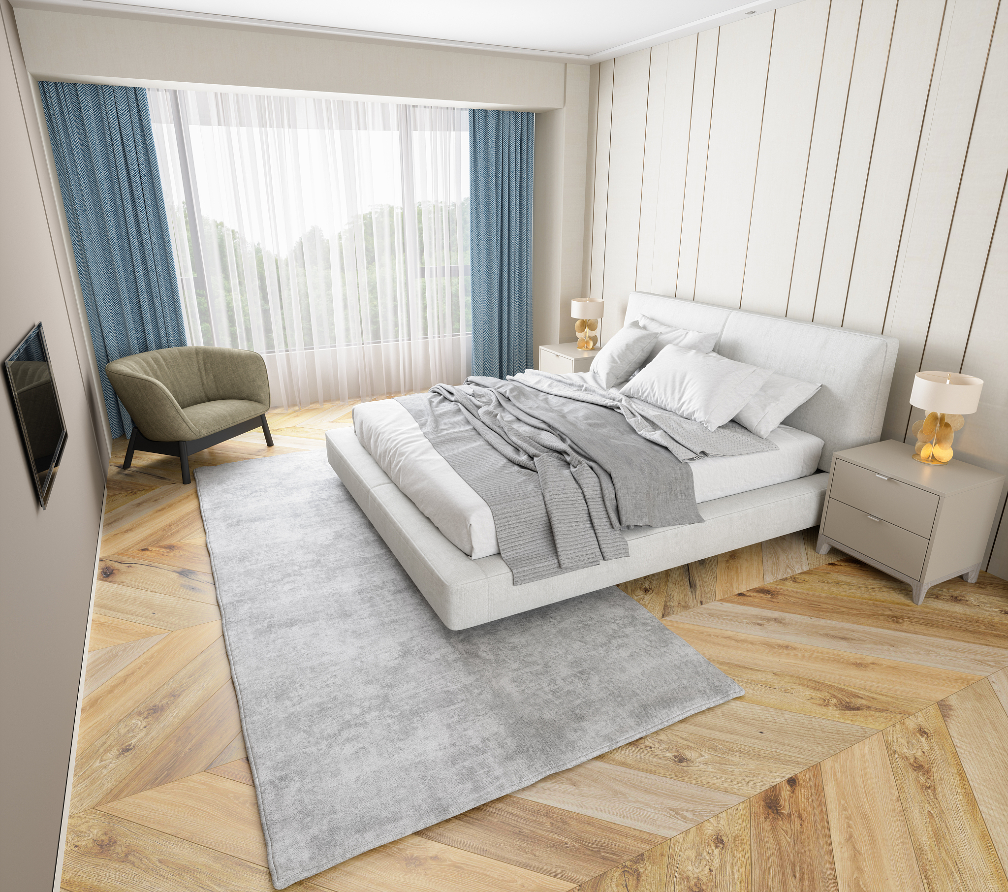 在木色地板上铺米白色地毯的优点