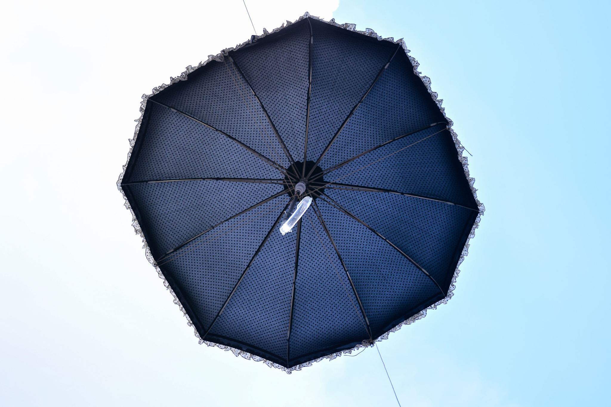 old umbrella against blue sky