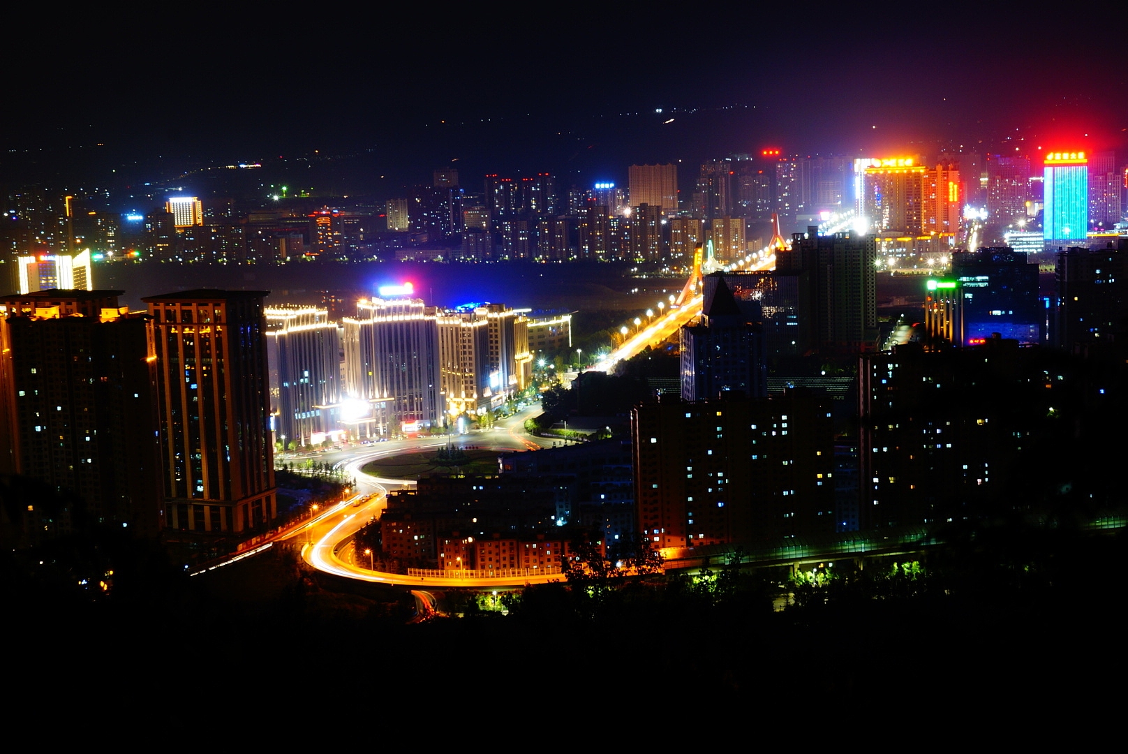 illuminated city at night