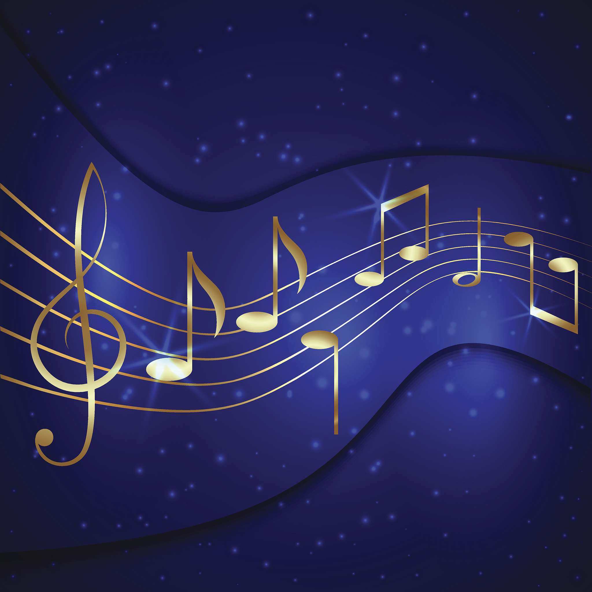 vector abstract blue musical background with golden notes stave 