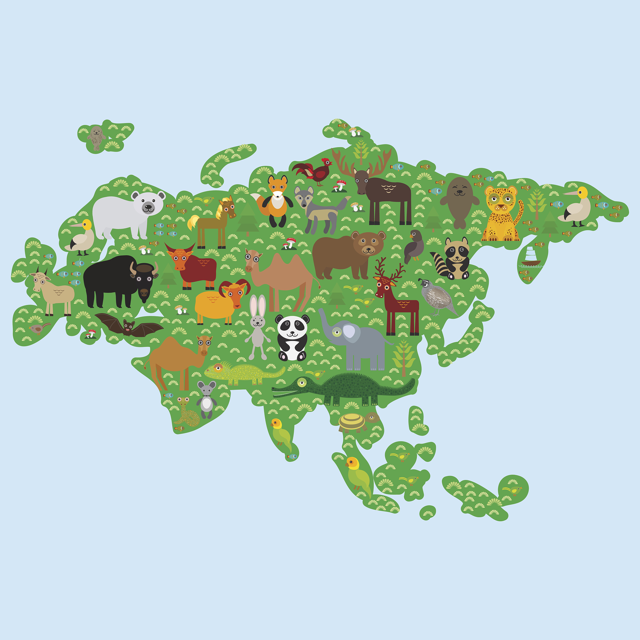 eurasia animal bison bat fox wolf elk horse cock camel