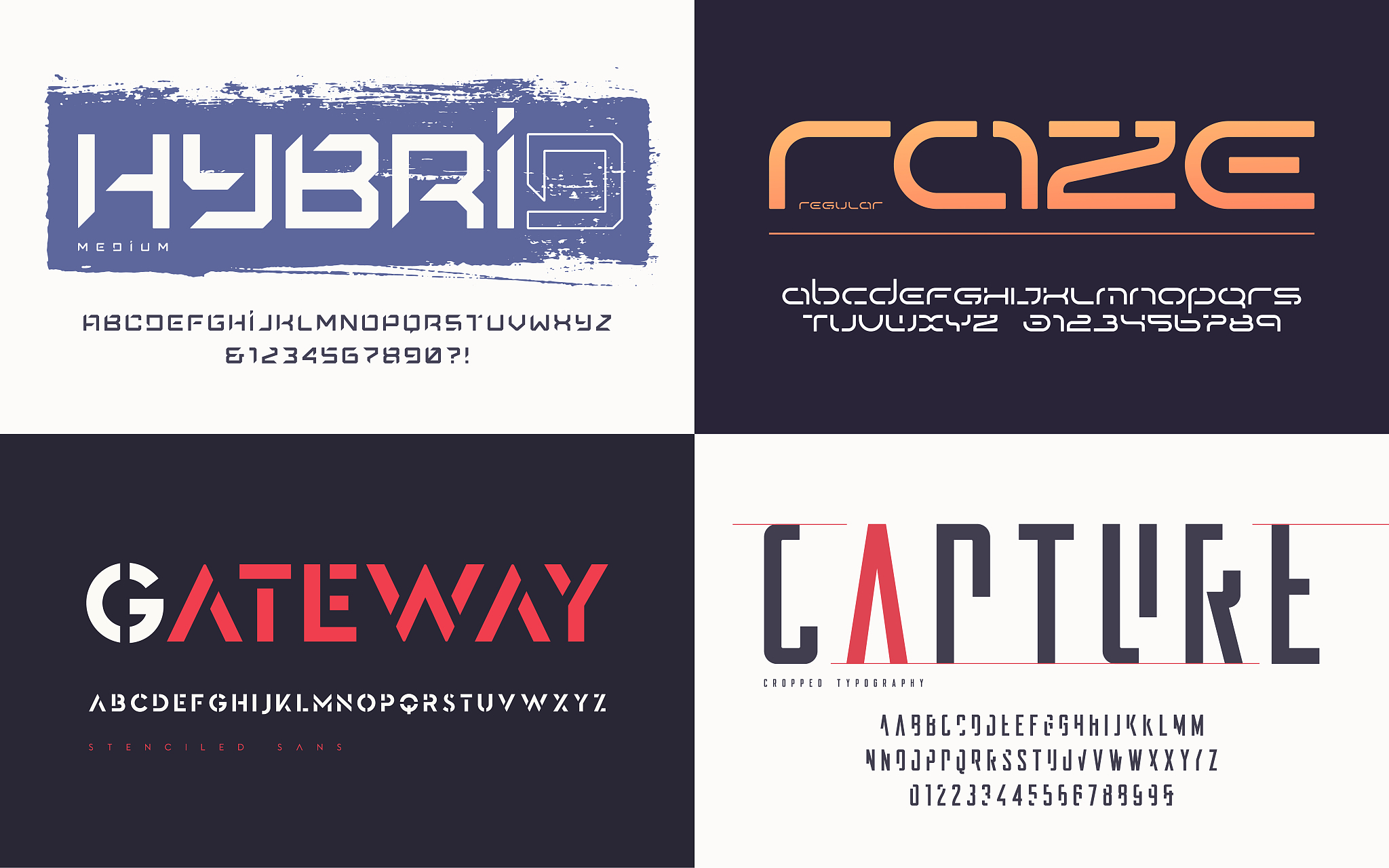 collection of various trendy vector fonts, typefaces, alphabets
