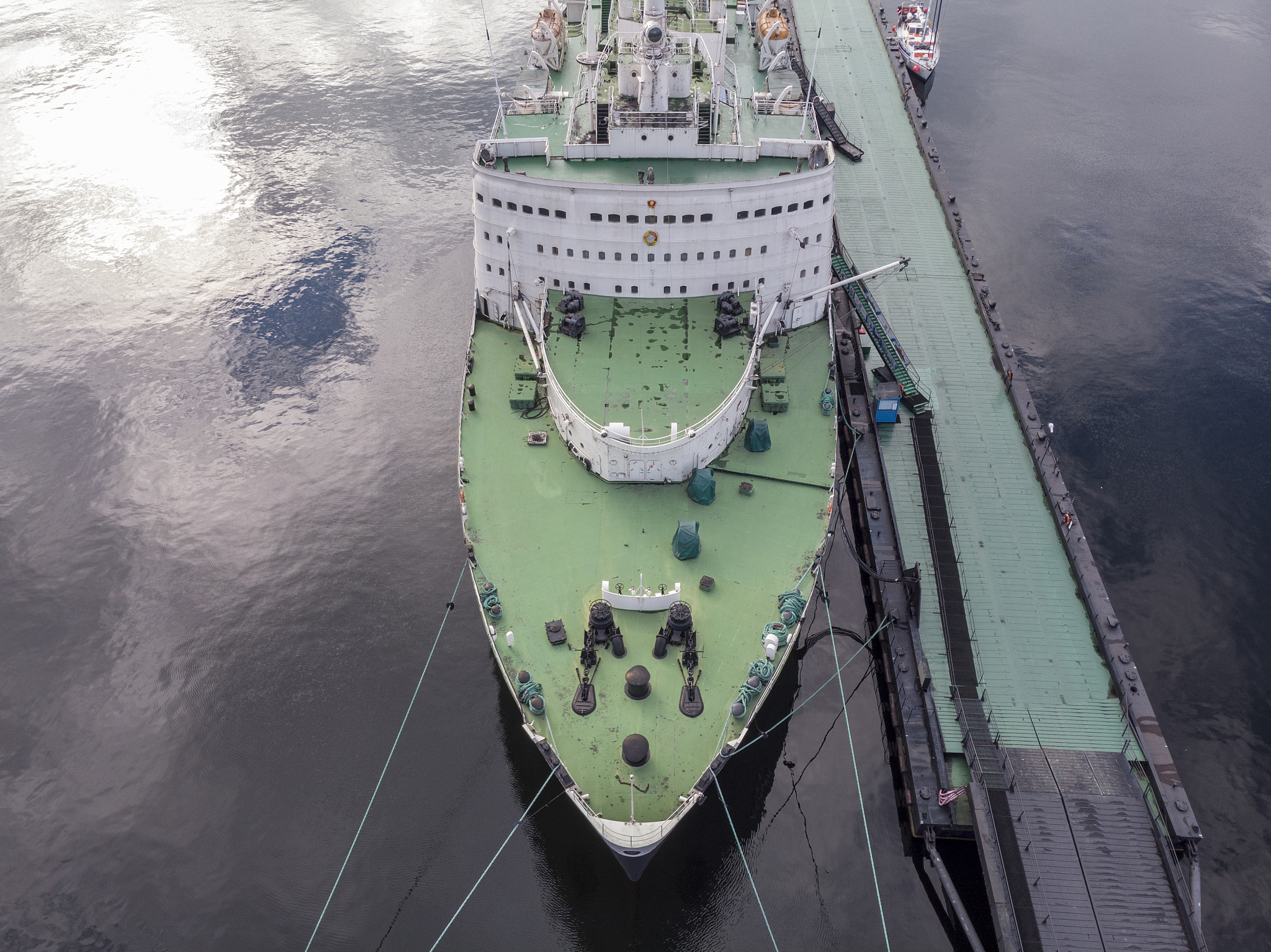 view of the ship from the drone