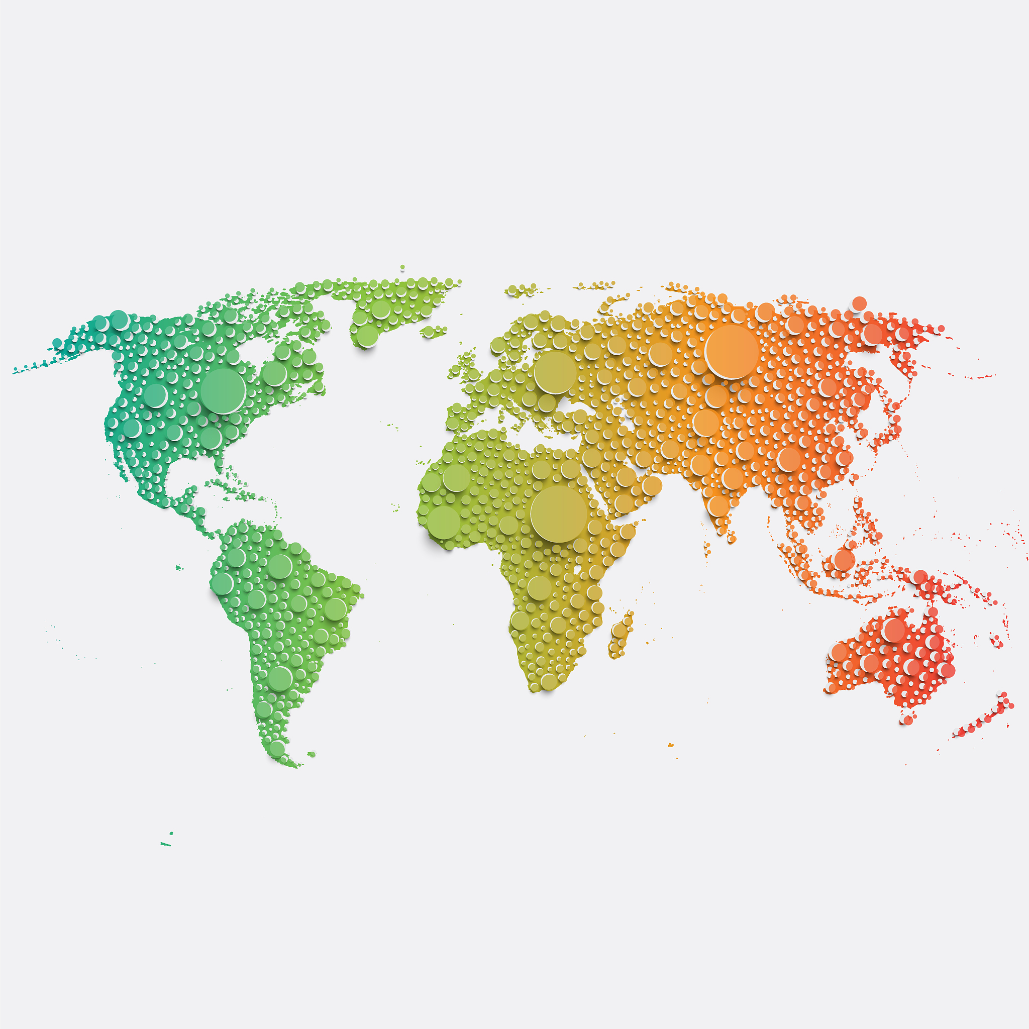 colorful world map made by balls and lines, vector illustration