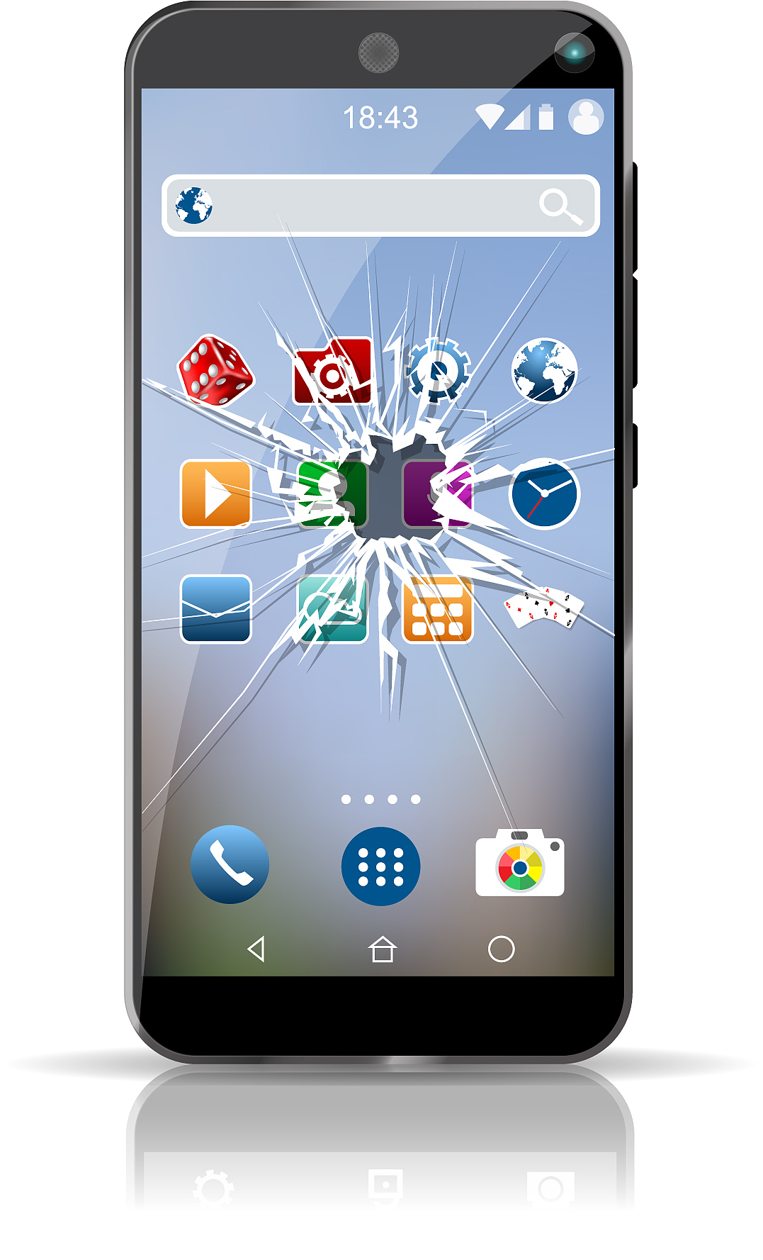 smartphone template with set of icons and broken