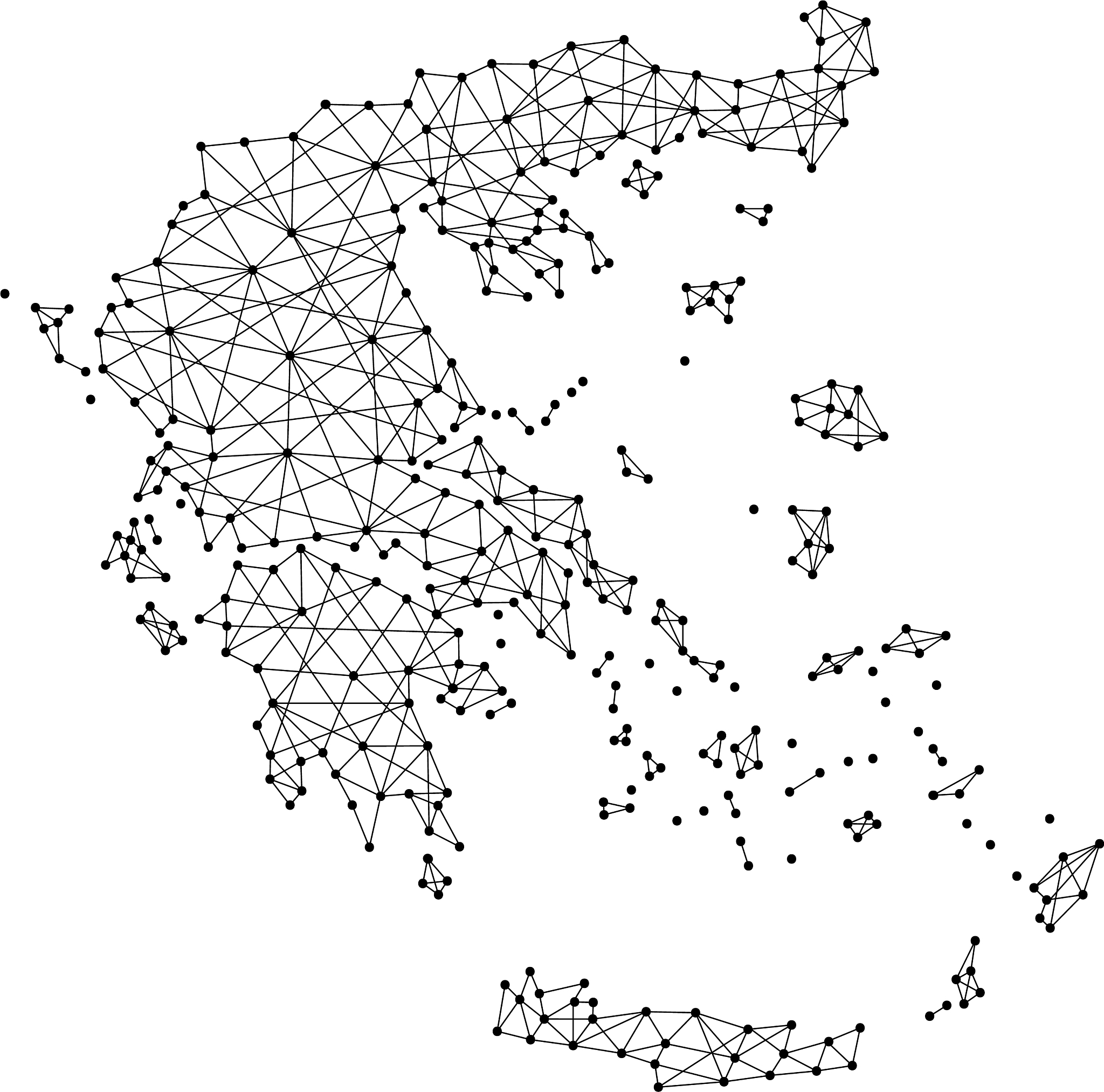 map of greece from polygonal black lines and dots