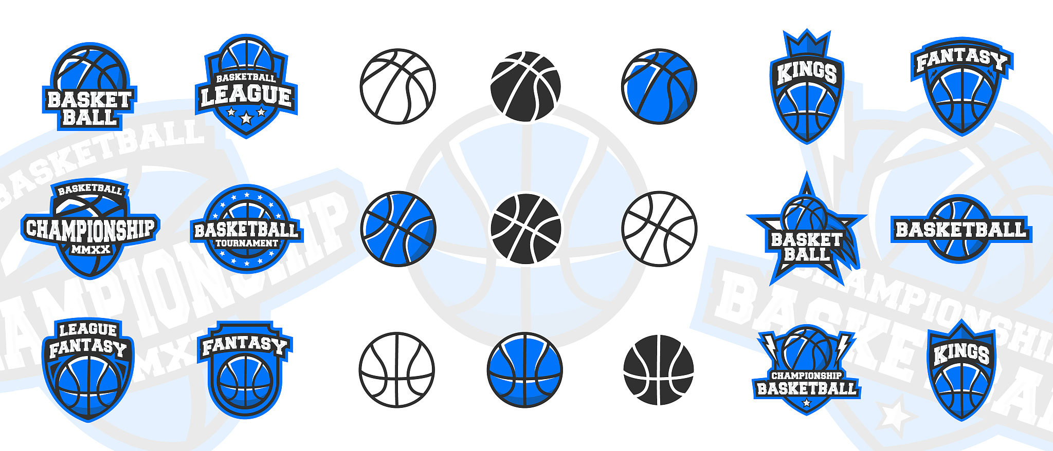 vector basketball set with 12 trendy logo designs and 9 basketba