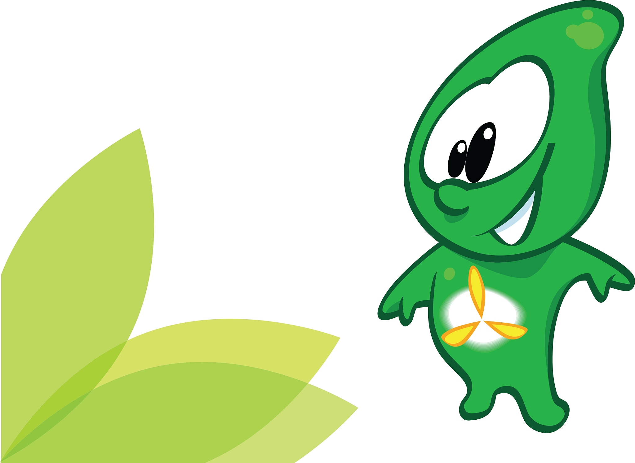 请帮我设计一个企业IP形象以绿色为主体色要求体现跟生命科学或健康相关的元素。整体形象要可爱大眼睛