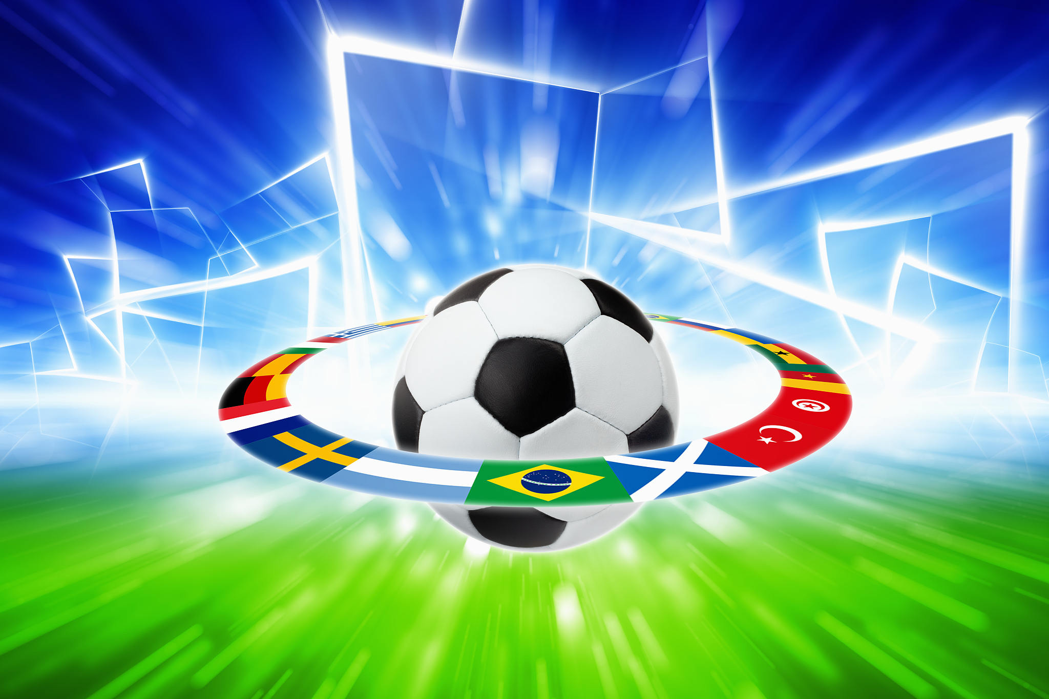 soccer ball, national team flags