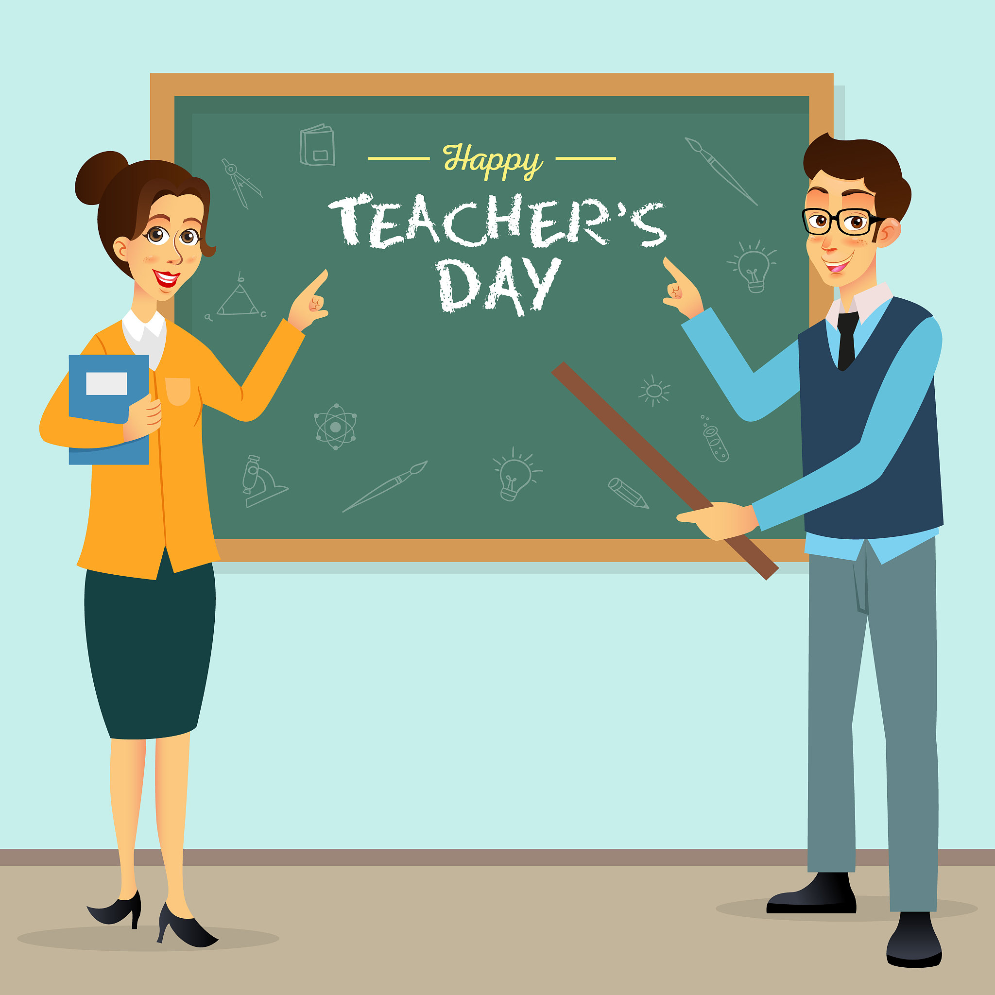happy teacher's day cartoon illustration