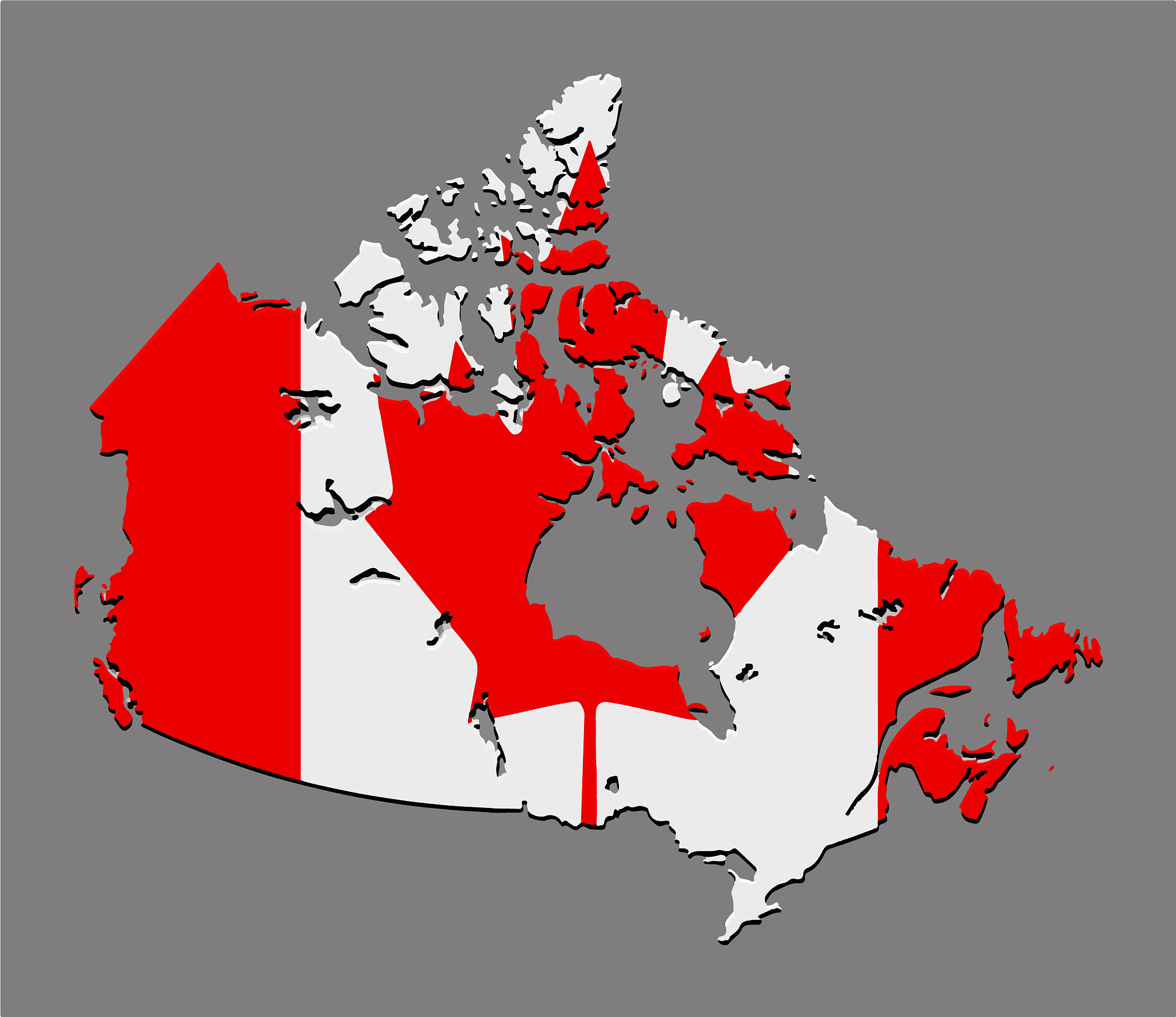 canada map with the canadian flag