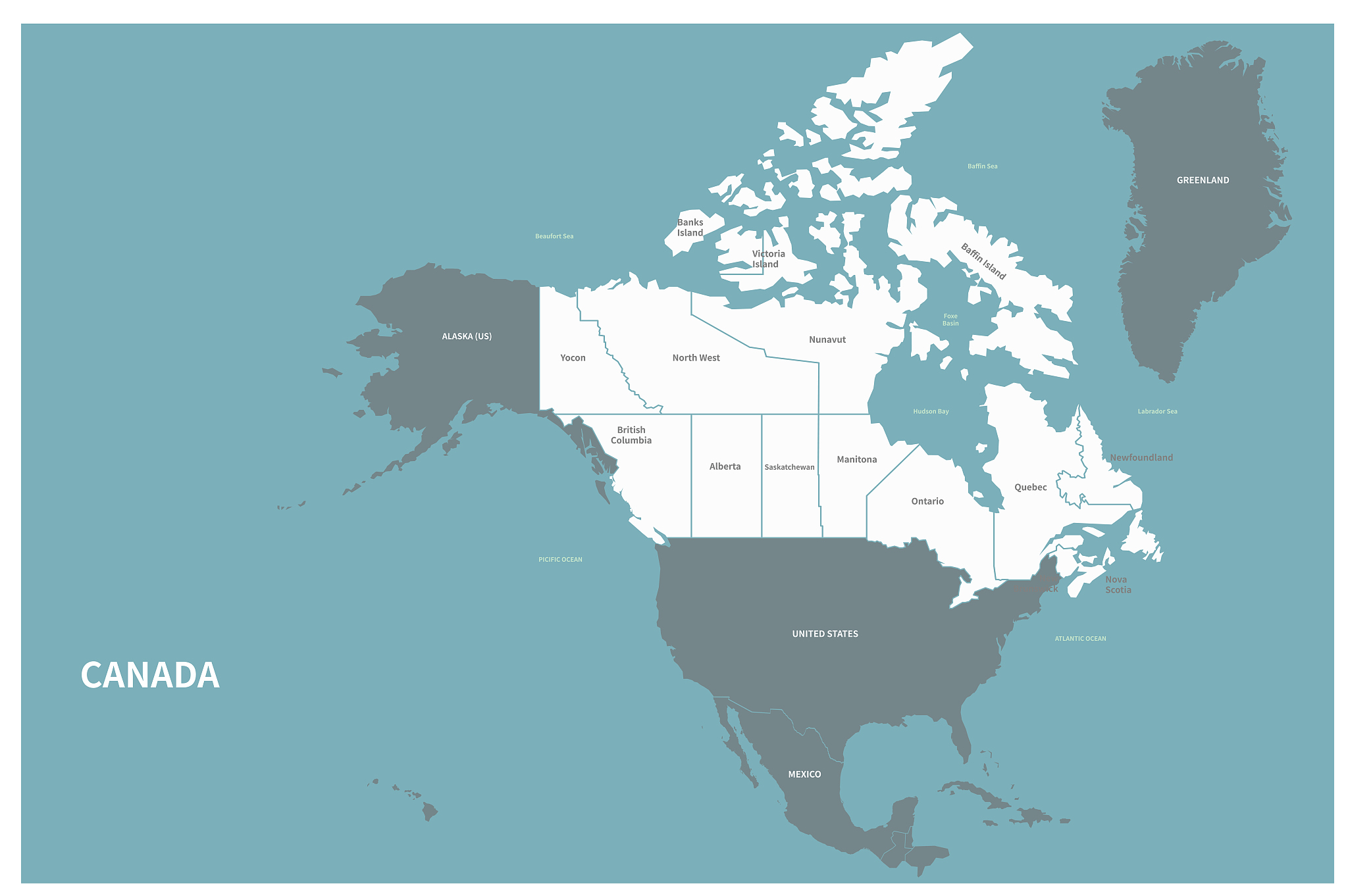 canada map. graphic vector of canada boundary line map.