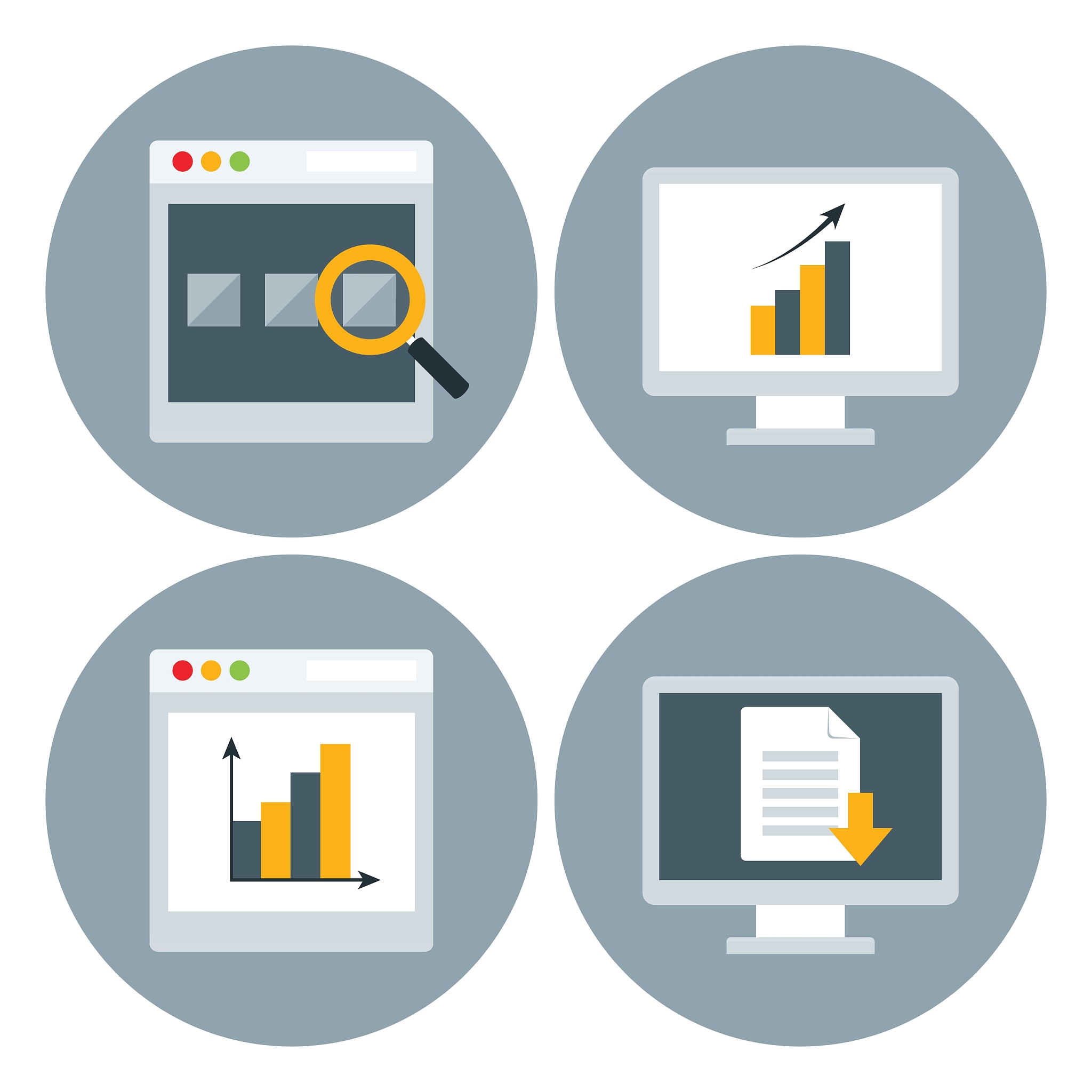 browser website circle icon set