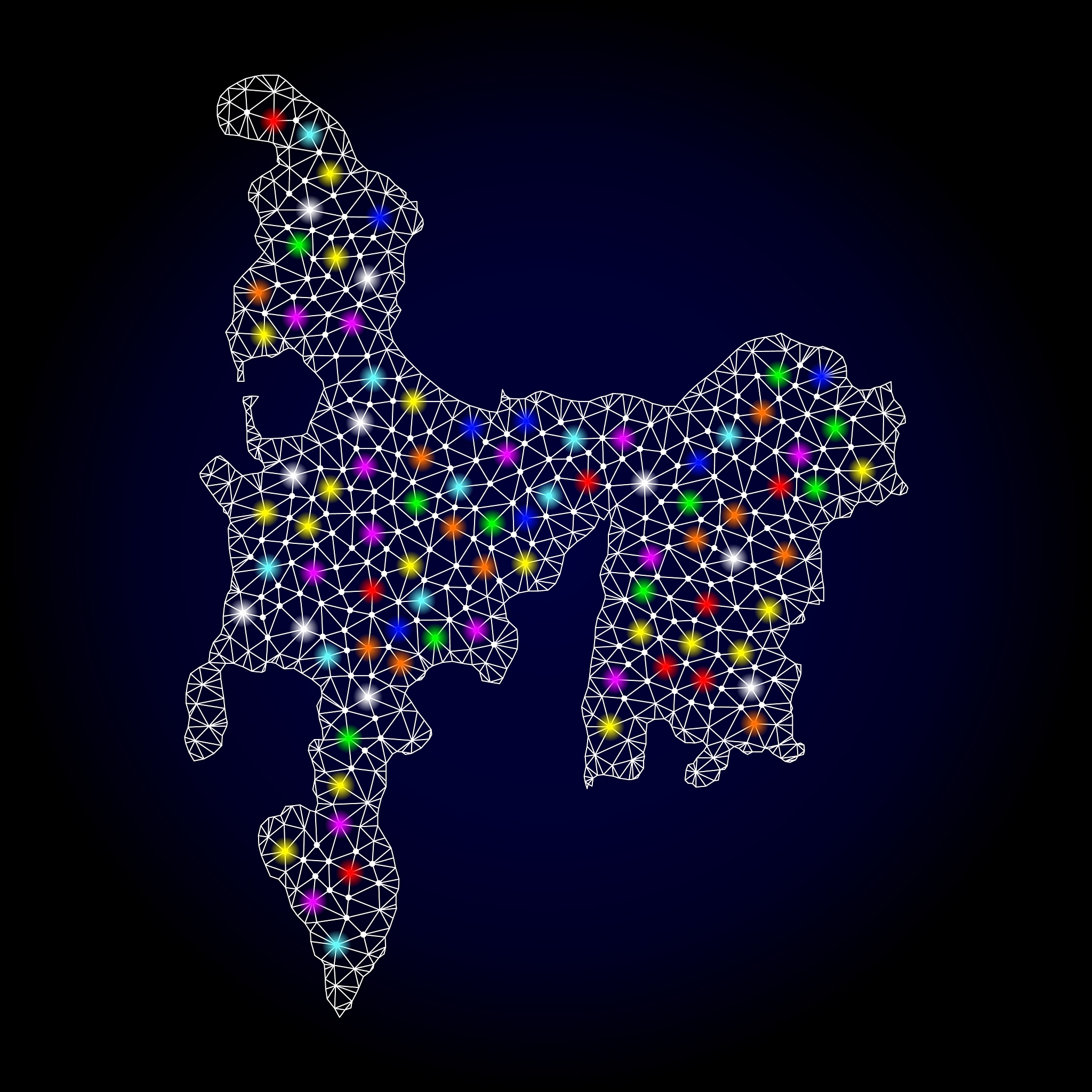 mesh carcass map of hamilton island with colorful