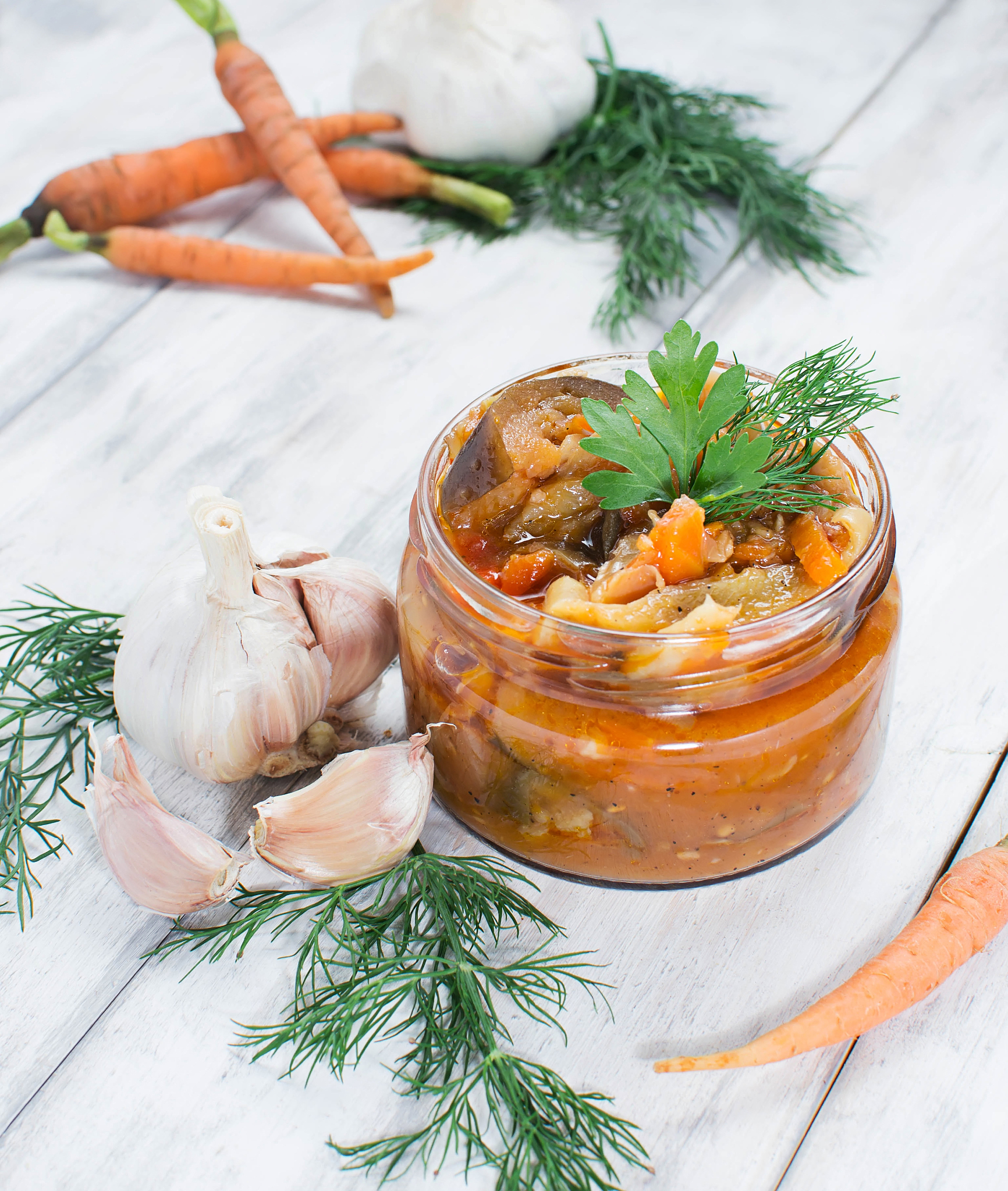 eggplant caviar in a glass jar