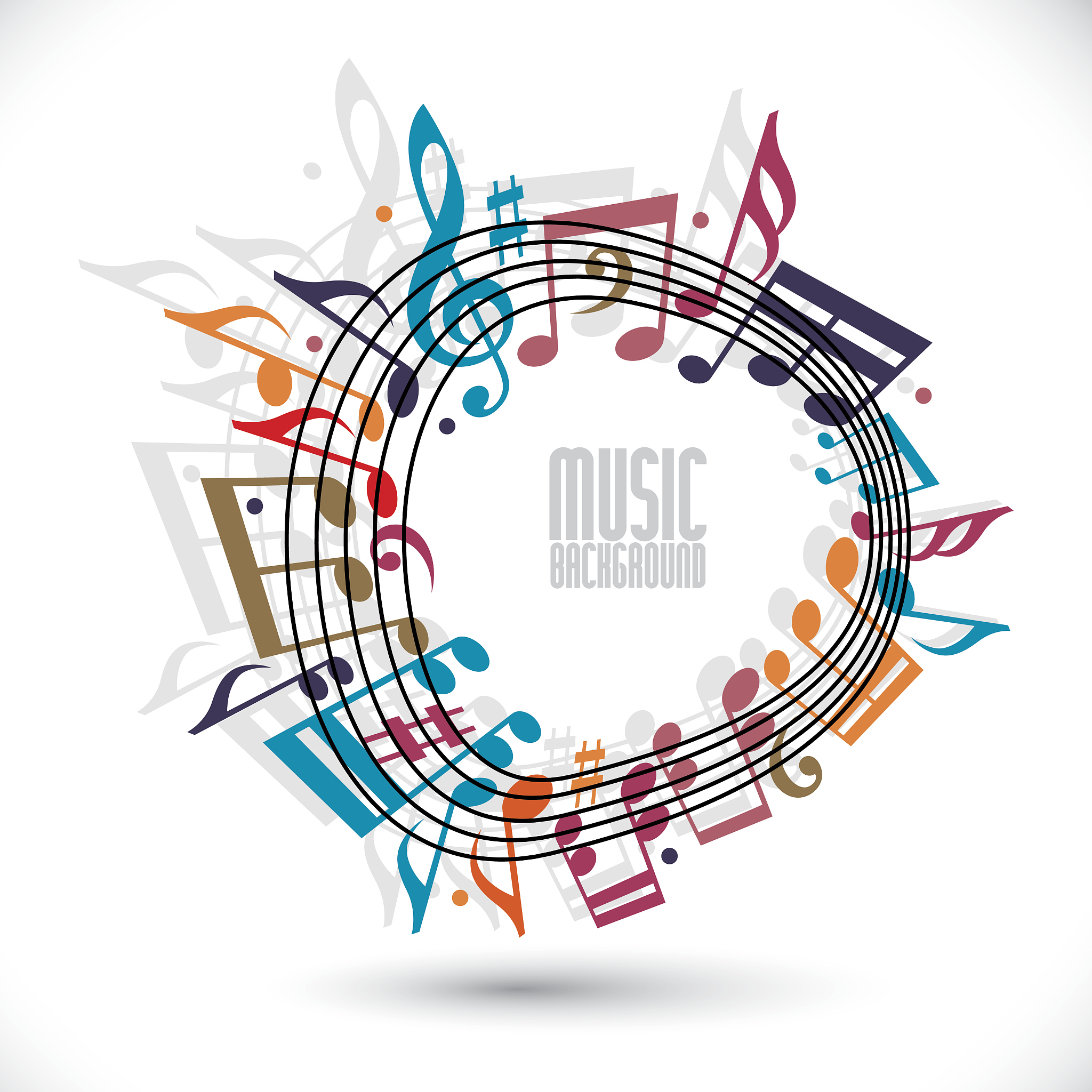 colorful music background with clef and notes, music sheet