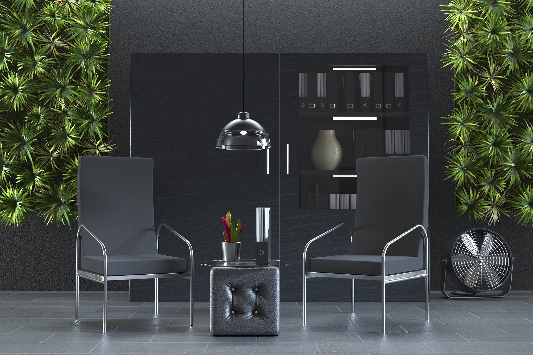 office interior with living walls, 3d rendering