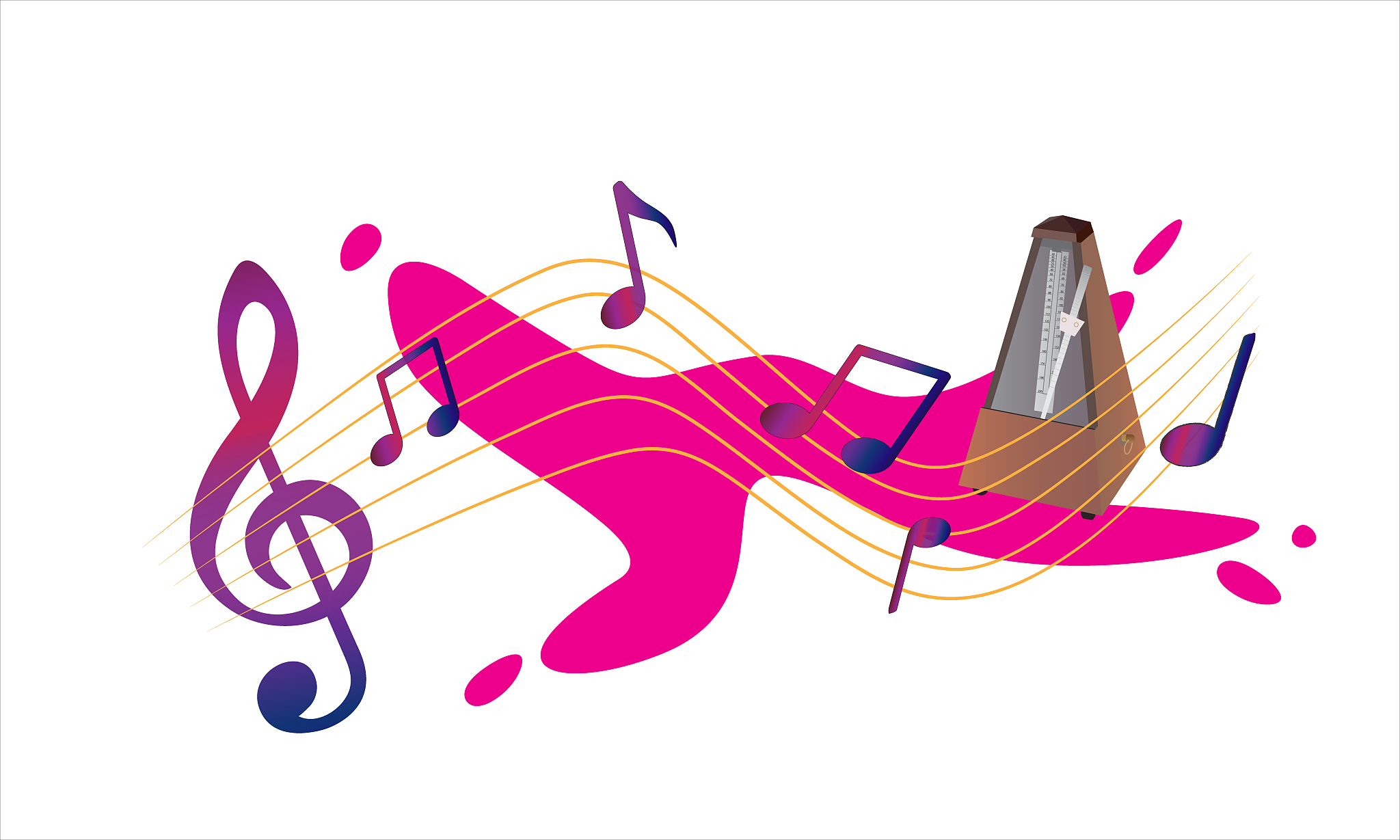 music note logo and vintage metronome