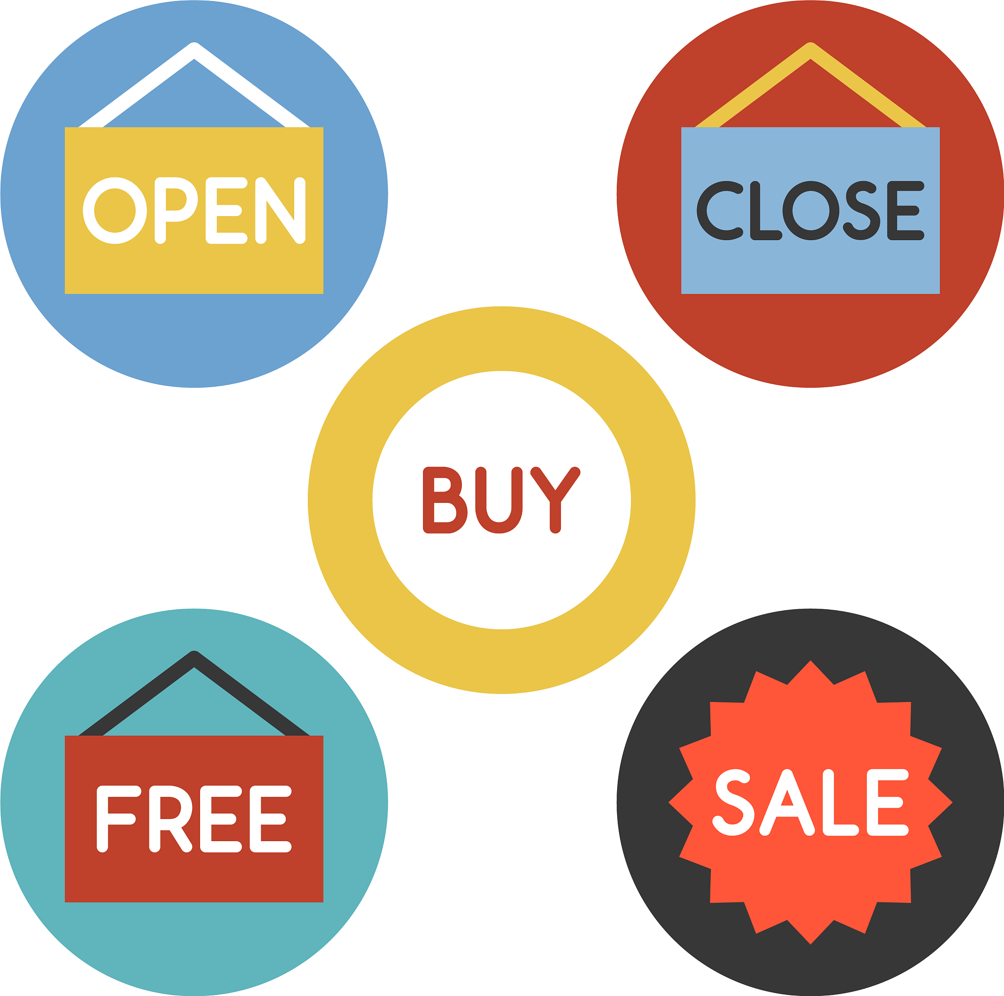 open close icons set flat design