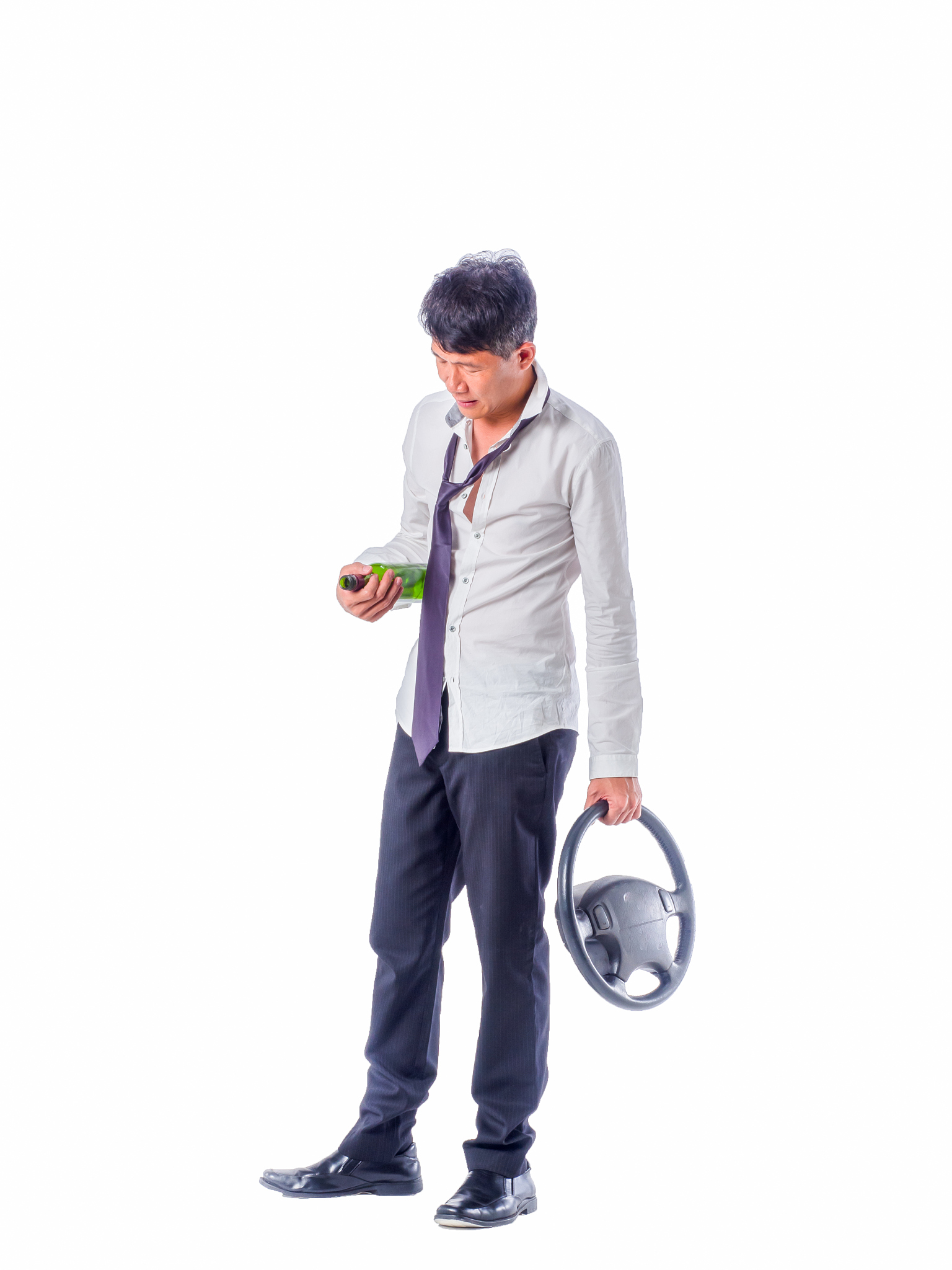drunk business asia man wear black suit holding wine bottle and 