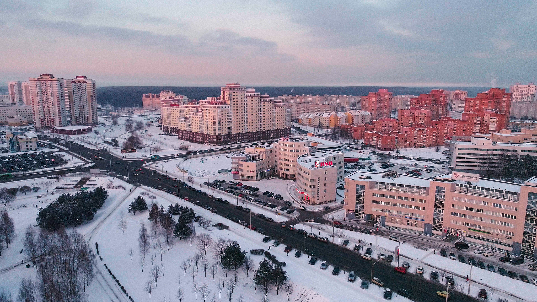 the aerial panoramic view on the residential district with multi