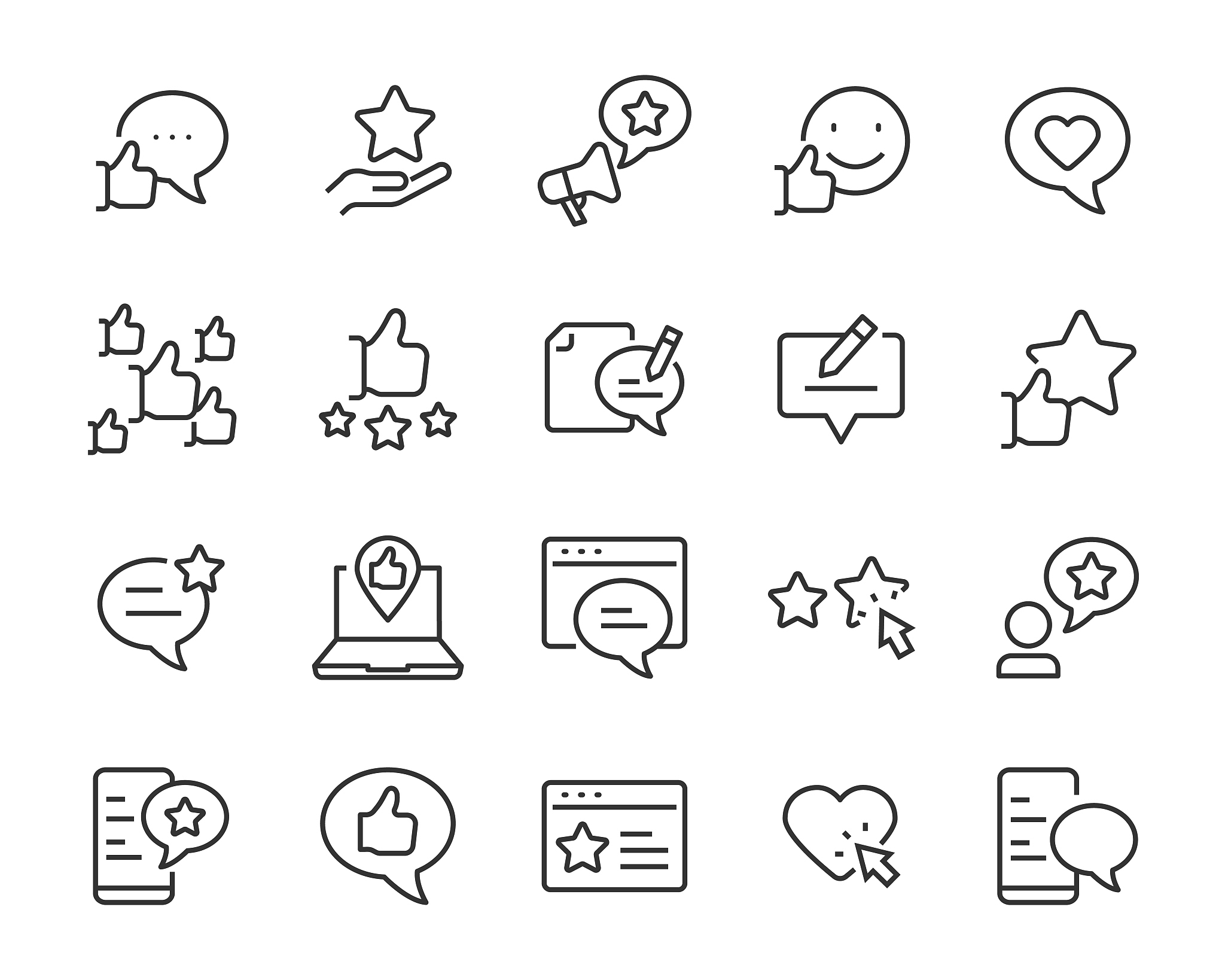 set of feedback icons, review, message, service, conversation, s