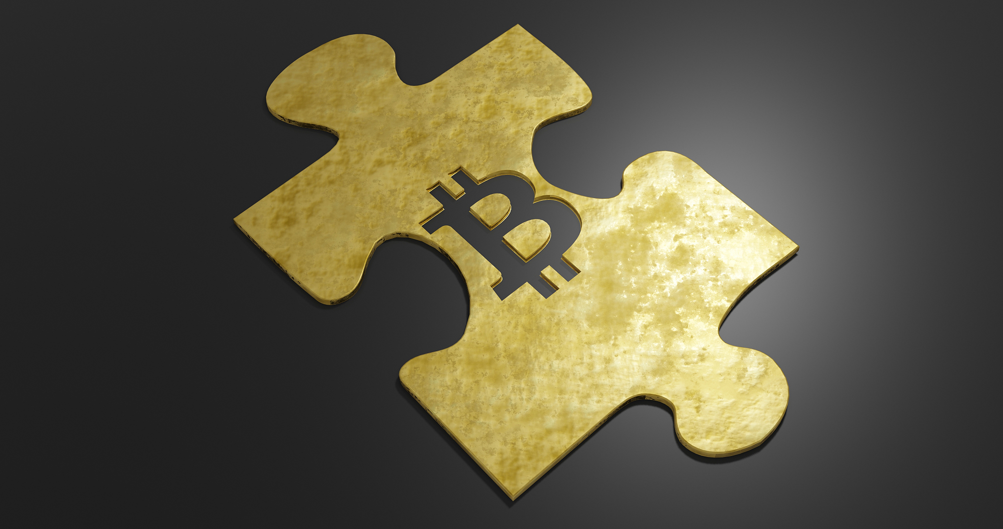 3d rendering - golden puzzle with bitcoin symbol imprinted in th
