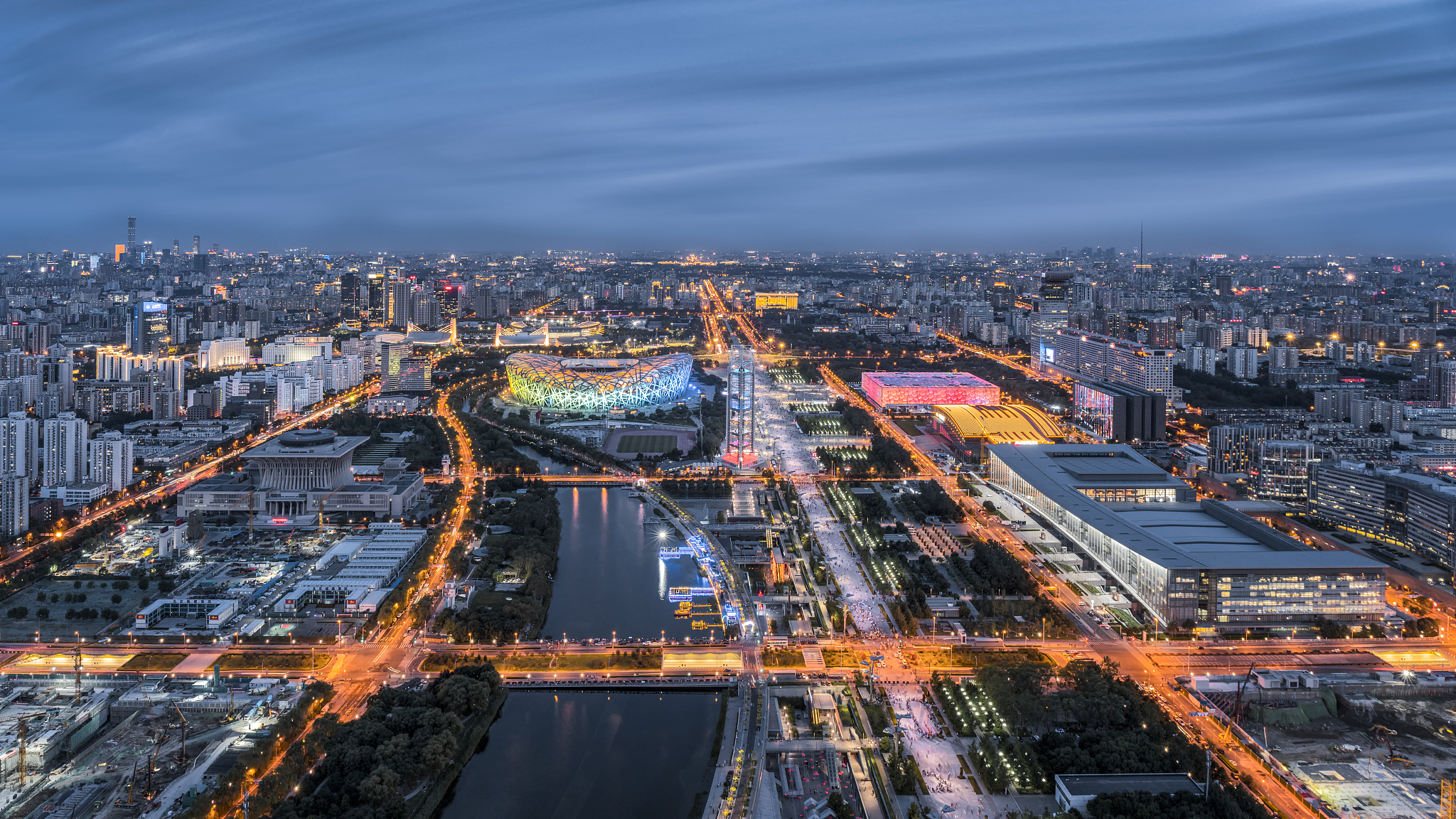 北京城市晚霞夜景