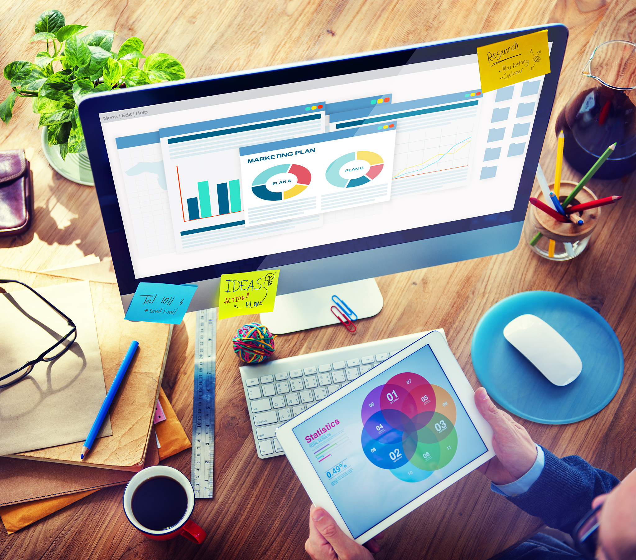 man with a note and marketing plan concepts
