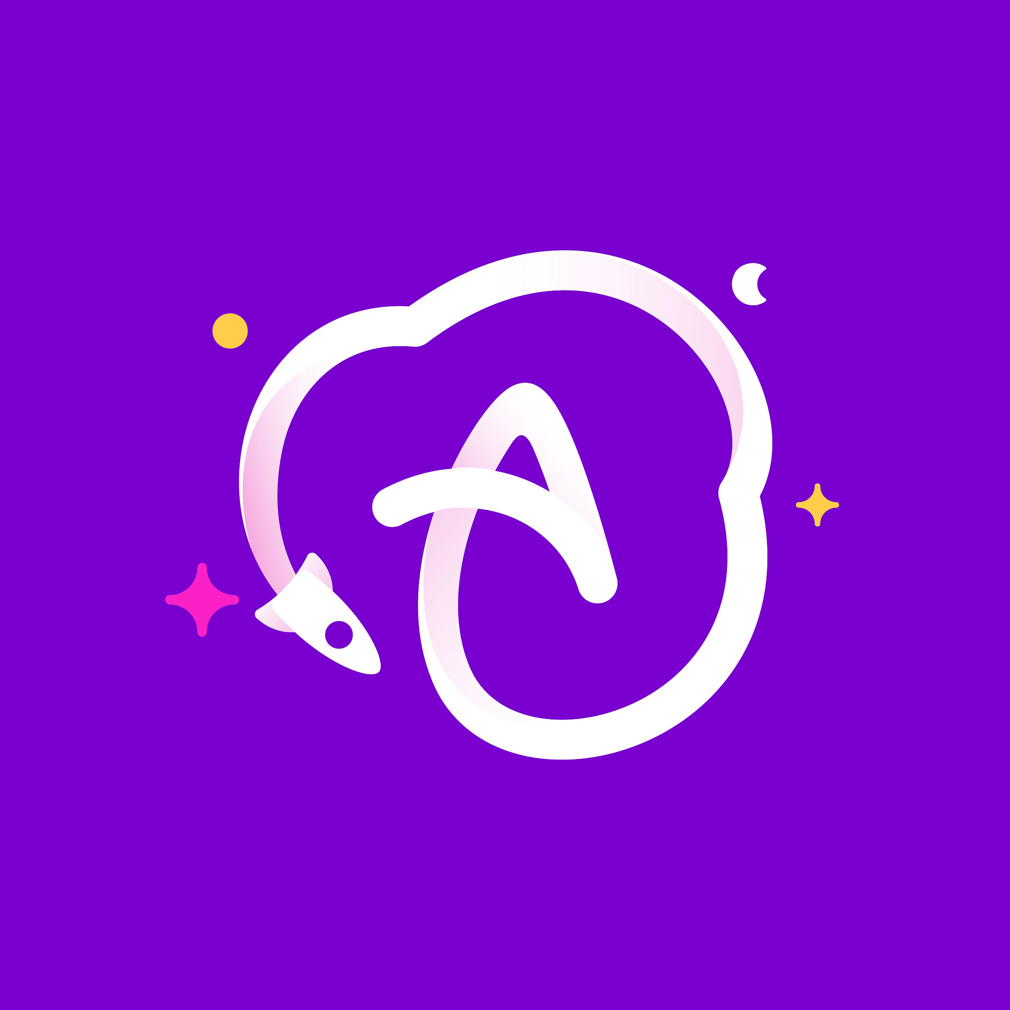 logo template letter a with planets, rocket launch and stars.