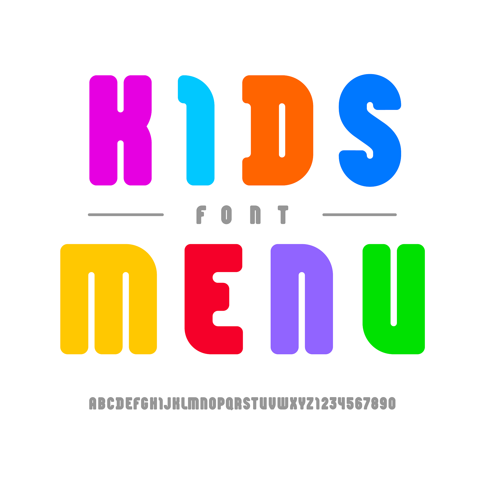 cute bright font, alphabet in the cartoon style, multicolored br