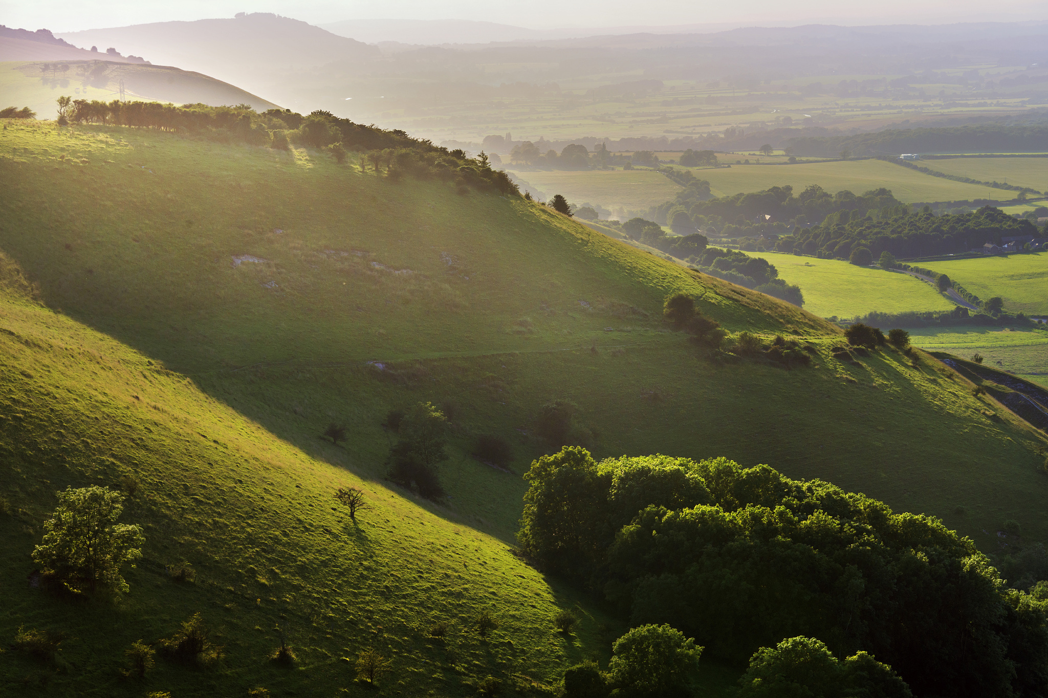 beautiful view of sunny hills in south downs